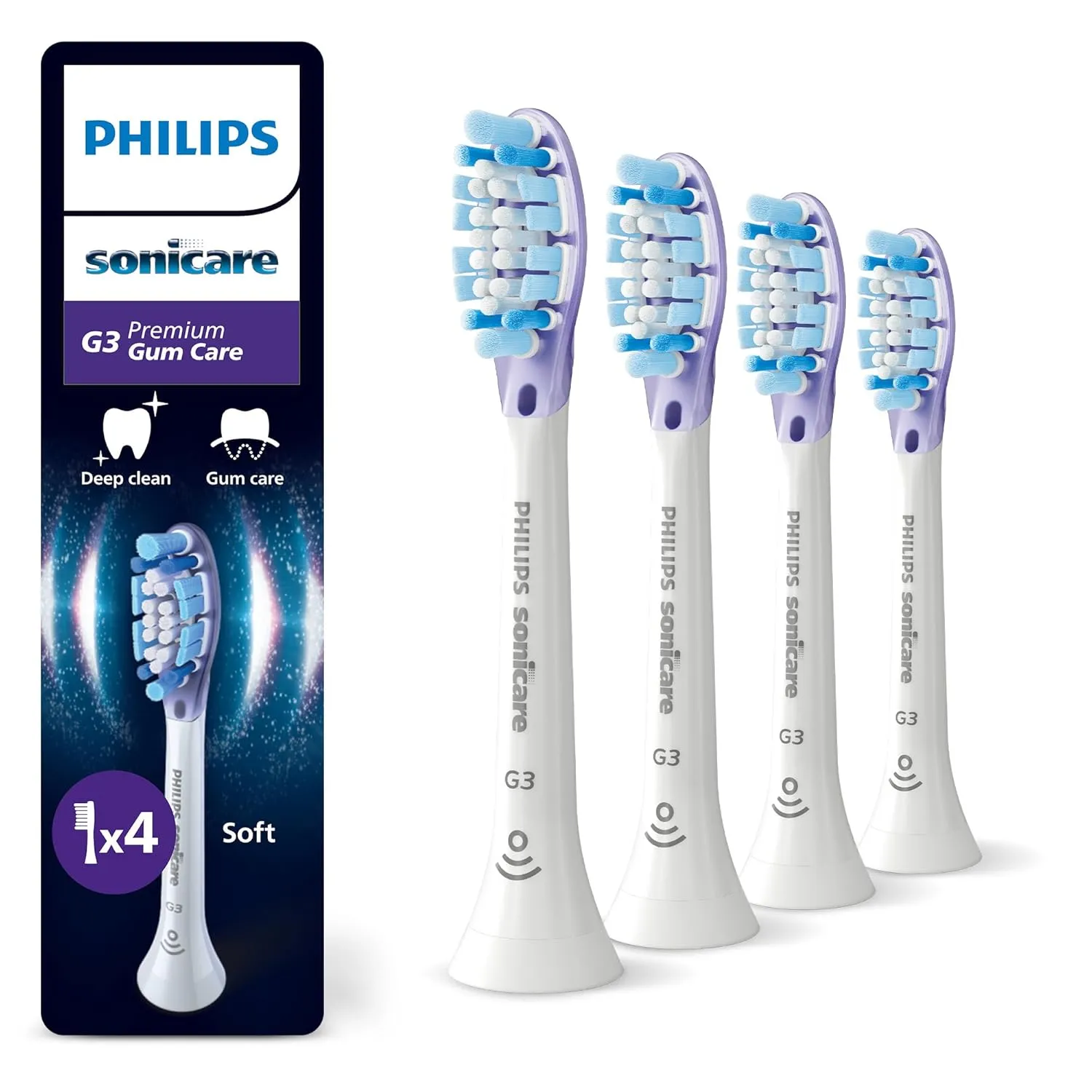 Philips Sonicare G3 Premium Gum Care Original Replacement Brush Heads, White, Pack of 4, HX9054/87
