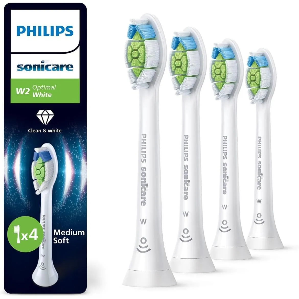Philips Sonicare W2 Optimal White, Original Ersatzbürstenköpfe, Weiß, 4er-Pack, HX6064/87