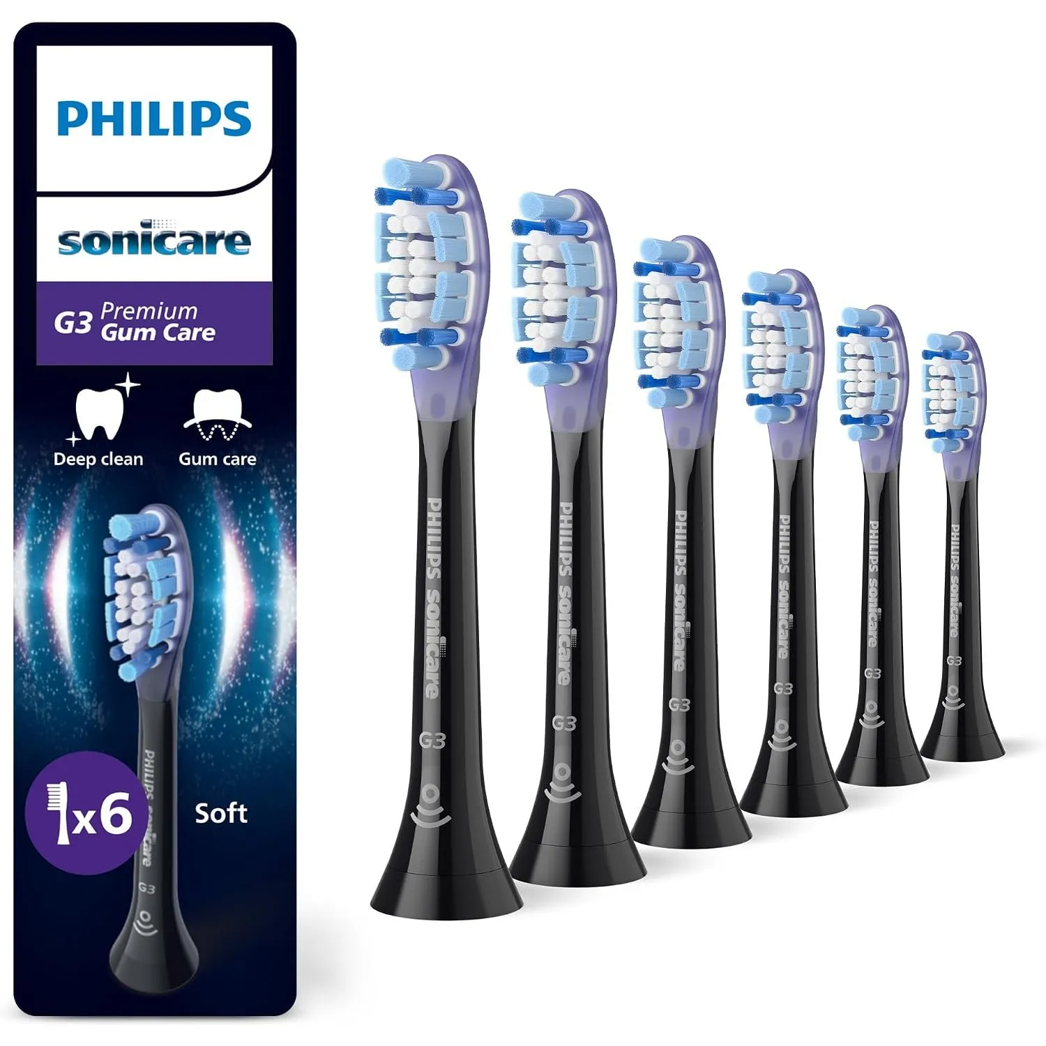 Philips Sonicare G3 Premium Gum Care, Original Ersatzbürstenköpfe, Schwarz, 6er-Pack, HX9056/88