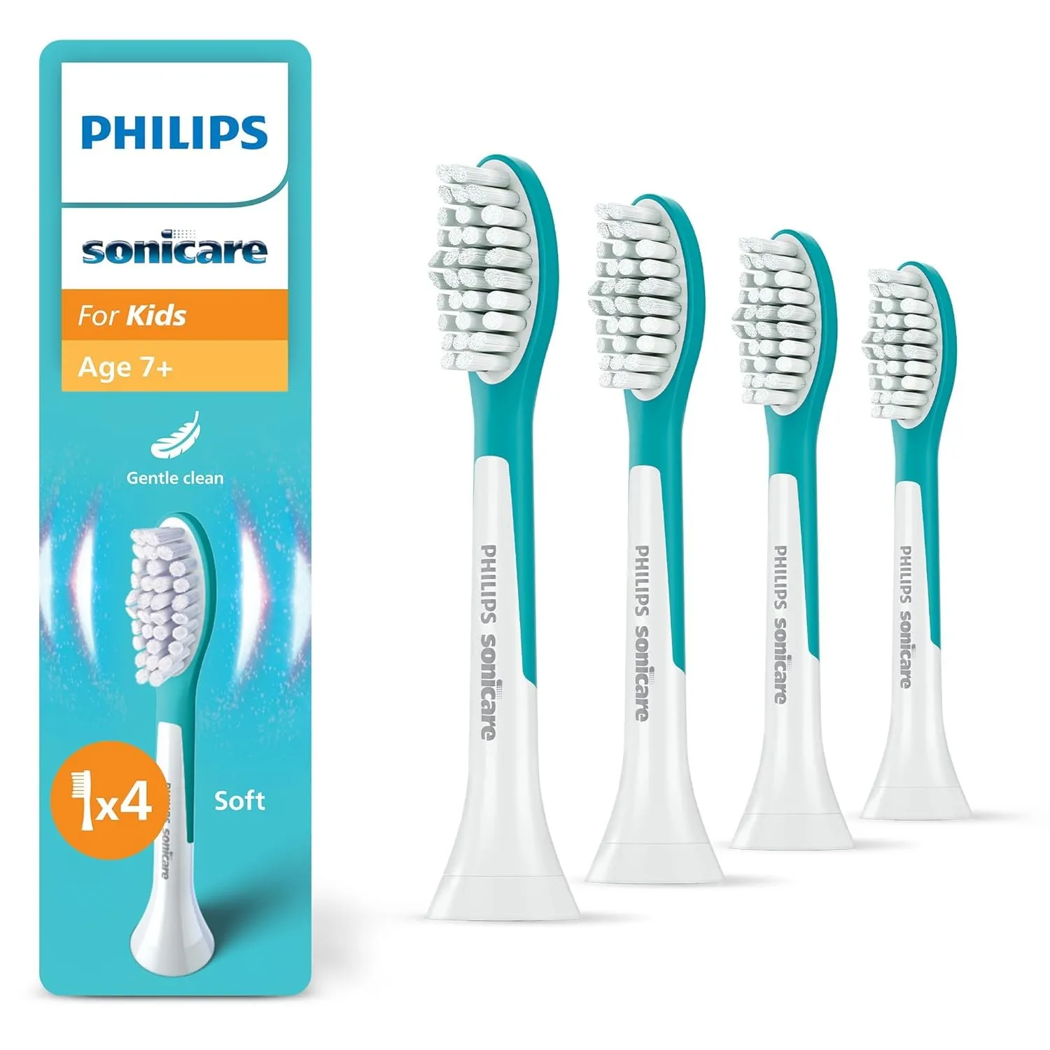 Philips Sonicare For Kids, Original Ersatzbürstenköpfe für Kinder ab 7 Jahren, 4er-Pack, HX6044/90