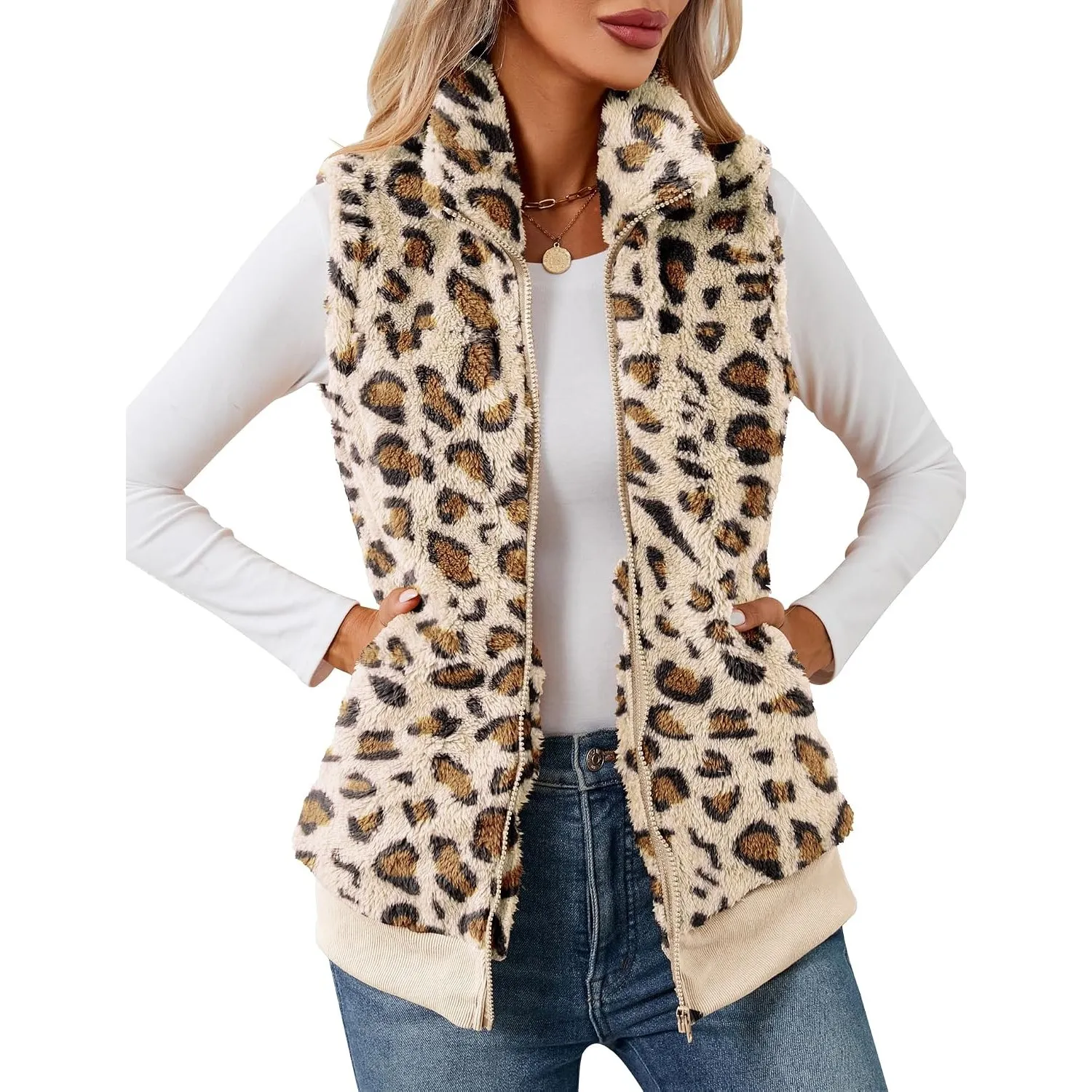 IECCP Teddy Fleece Weste Damen Warme Ärmellose Weste für Herbst und Winter Teddyjacke Lässig und leicht Damenweste Herb…
