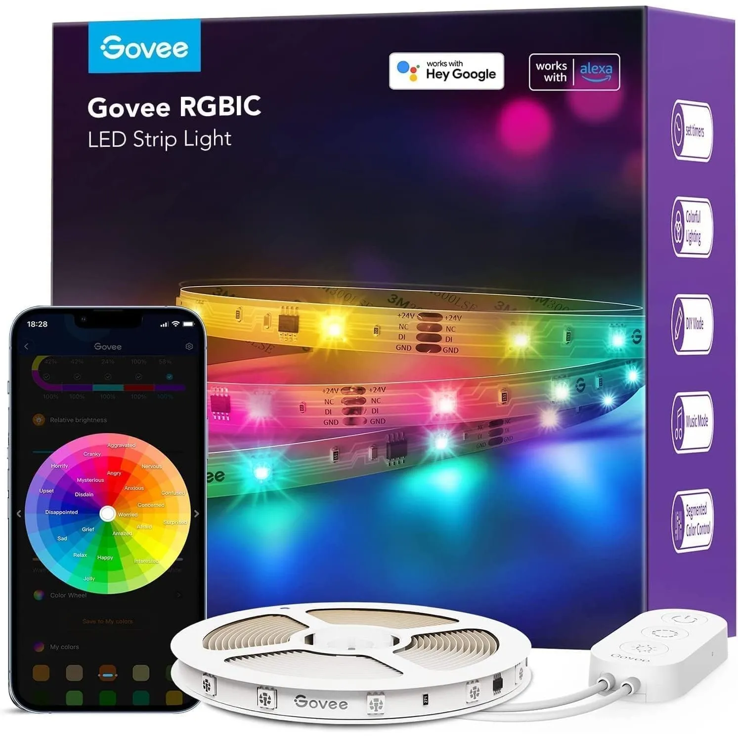 Govee LED Strip 10m, Smart RGBIC LED Streifen Lichterkette mit Alexa