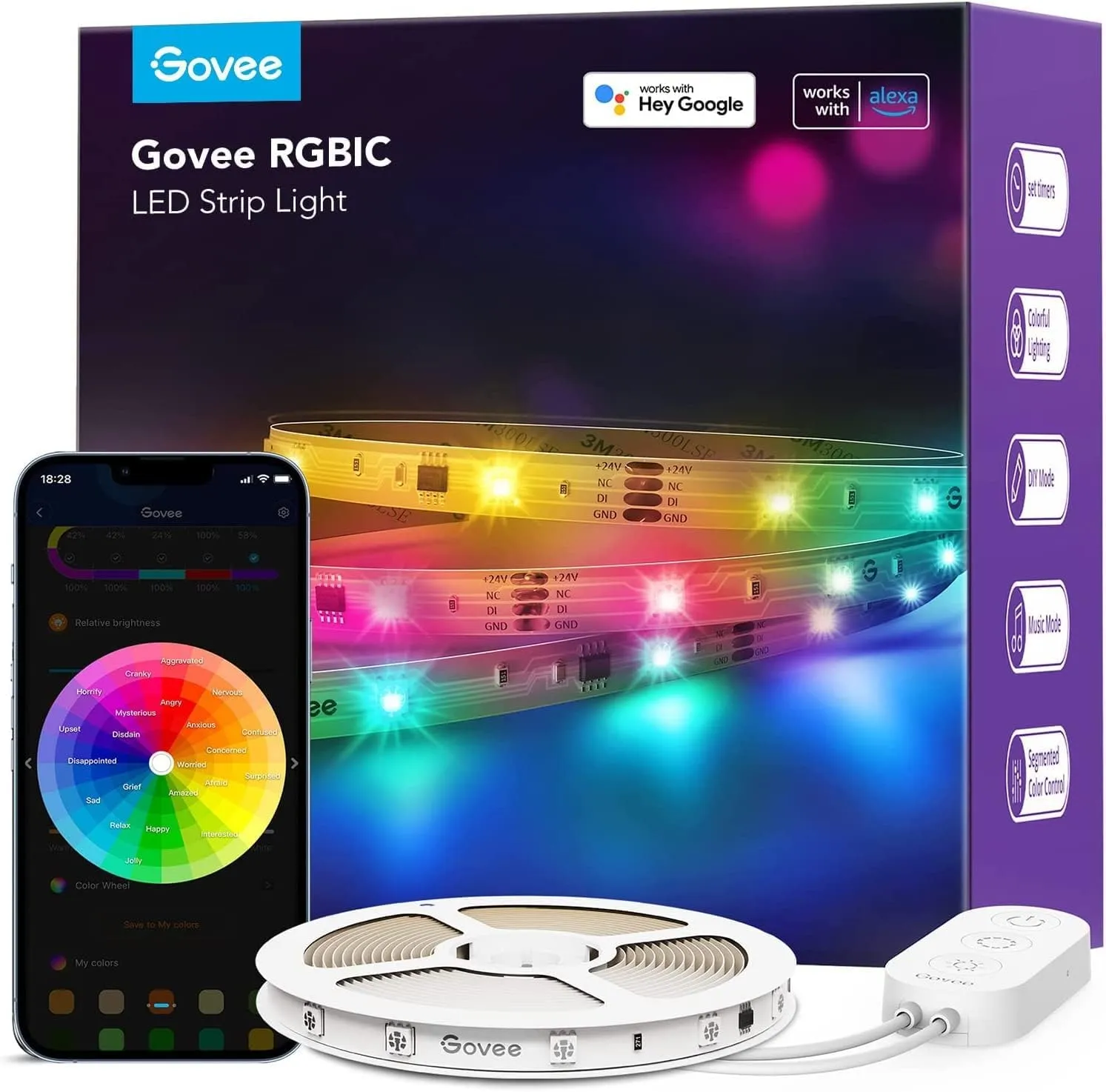 Govee LED Strip 10m, Smart RGBIC LED Streifen Lichterkette Leiste Funktioniert mit Alexa & Google Assistant, DIY Segmentsteuerung, App-Steuerung, Musik Sync, Deko für Party, Zuhause, Schlafzimmer