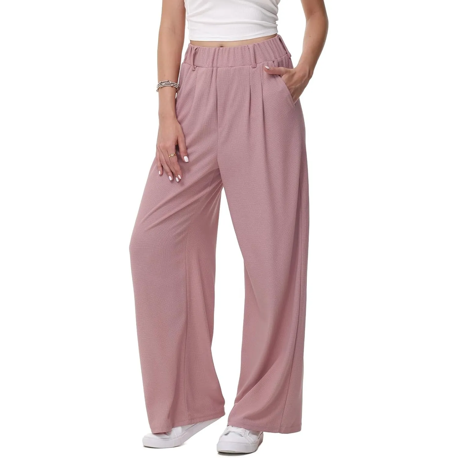 HMIYA Weite Hosen Damen Bügelfreie Stoffhose Mit Taschen