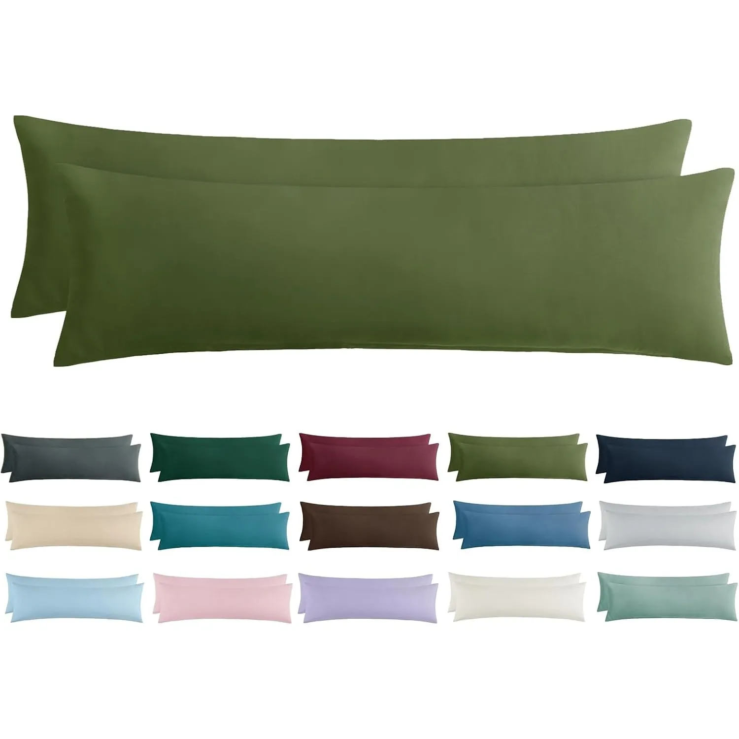 Aisbo Kissenbezug 40x145 2er Set - Seitenschläferkissen Bezug 40 x 145 Olivgrün mit Reißverschluss aus Mikrofaser Weich…
