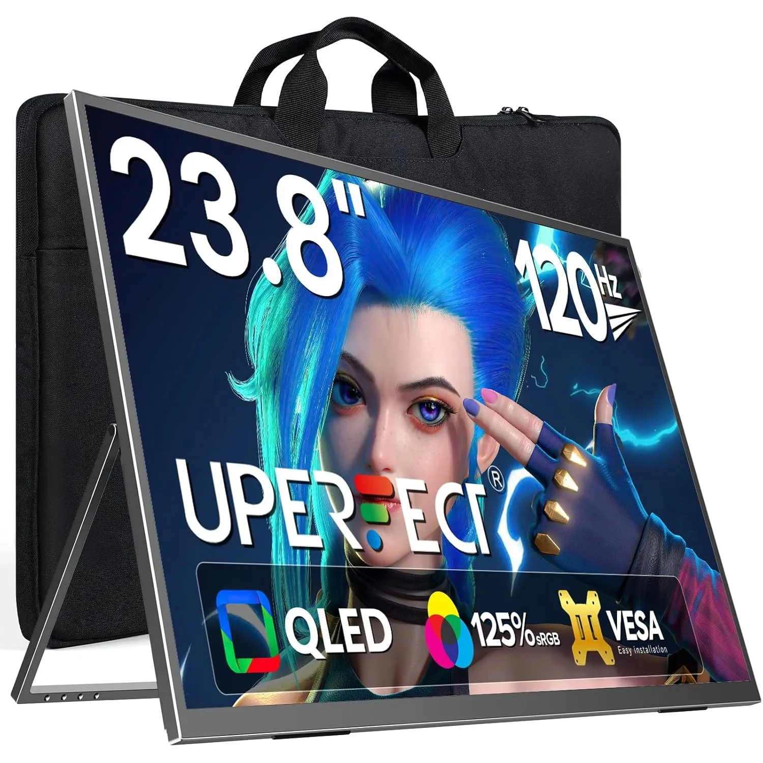 UPERFECT 23.8" 120Hz QLED Portable Gaming Monitor, FHD 125% sRGB 2000:1 | 400 Nits Matte Display mit Integrierte Halter…