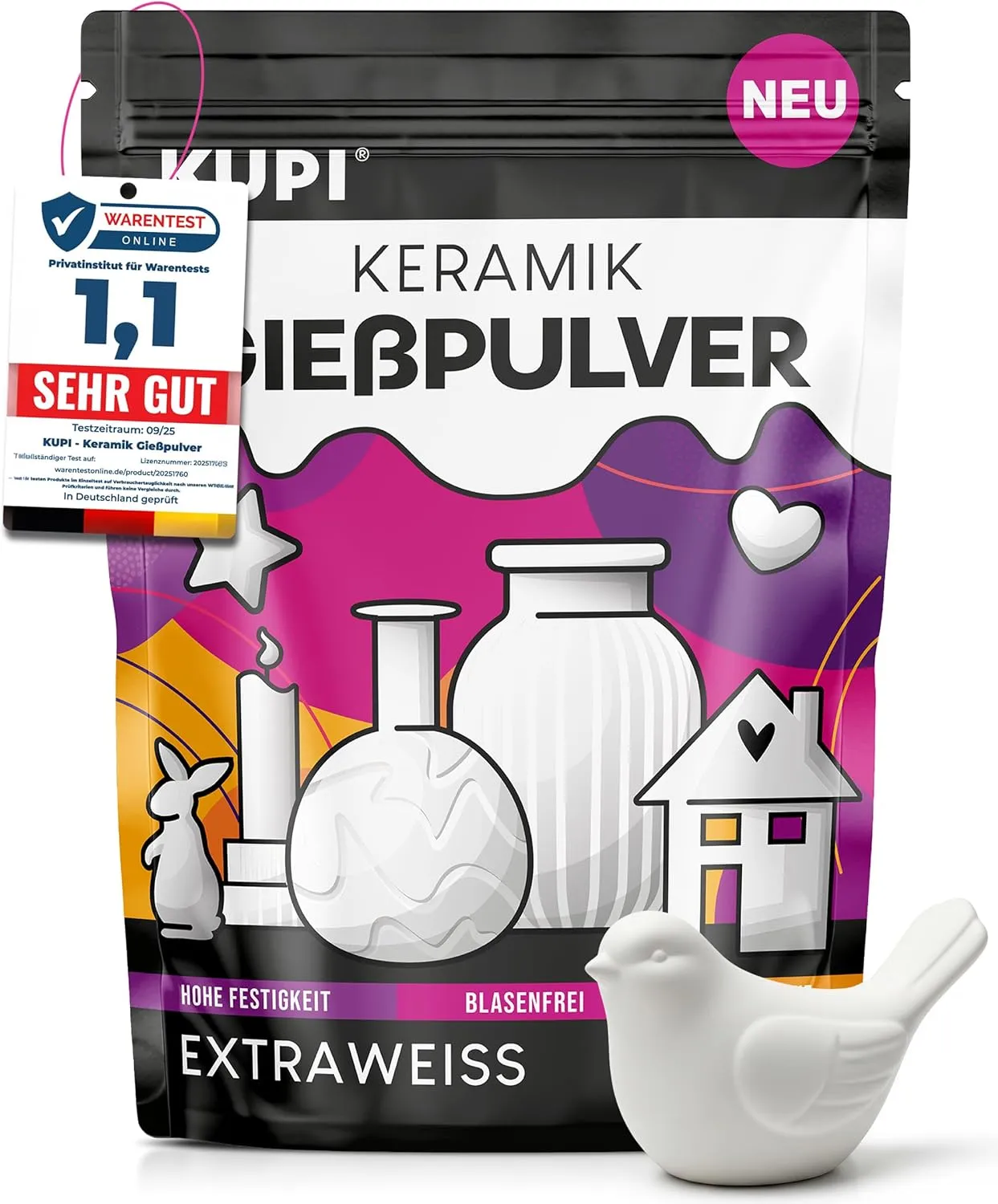 KUPI Keramik Gießpulver Weiß 5kg | Gips zum Gießen Lufthärtend & Geruchlos | Gießmasse für Silikonformen | Reliefgießpu…