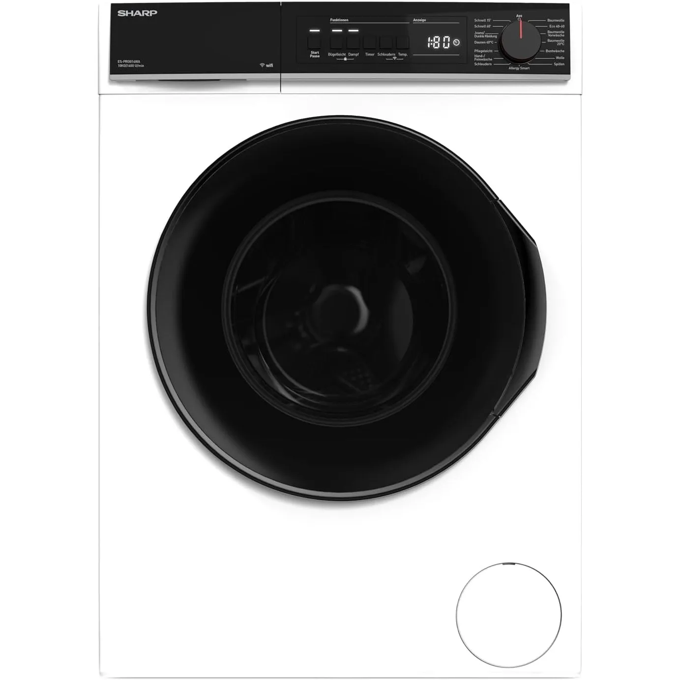 SHARP ES-PRO014WA-DE Waschmaschine (10 kg, EEK A, 1400 U/min.), (WiFi, Inverter Motor, Dampf, AquaStop), Weiß