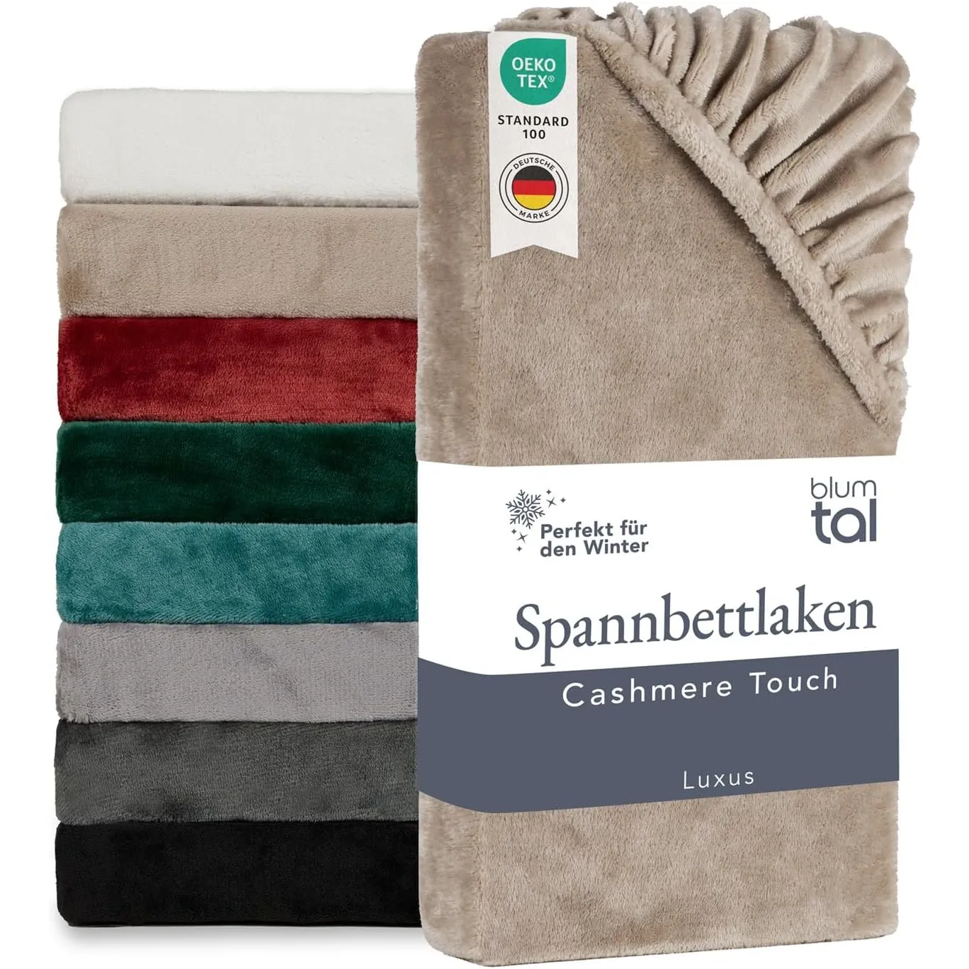 Blumtal Spannbettlaken Cashmere Touch 160x200cm Plüsch - Oeko-TEX zert. Bettlaken - Mikrofaser Spannbettlaken weich Win…