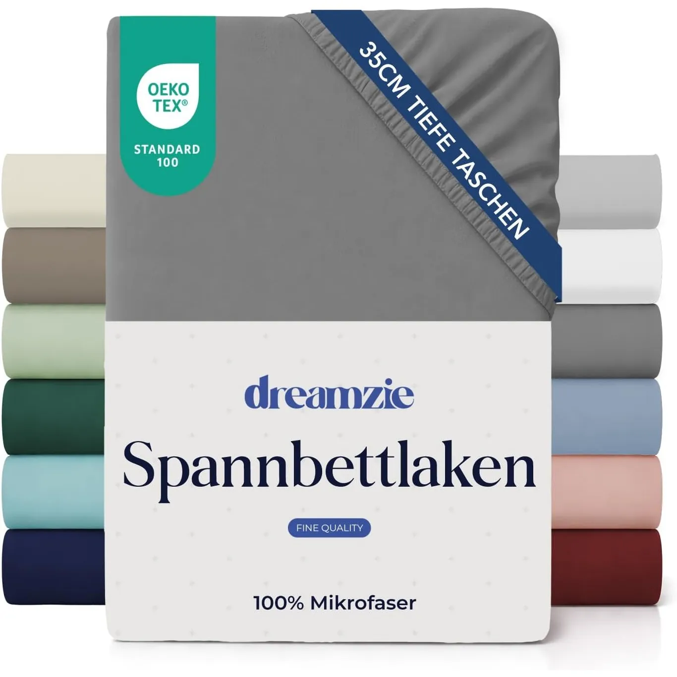 Dreamzie Spannbettlaken 180x200cm - 35 cm Tiefe Tasche - 100% Mikrofaser Bettlaken - Anthrazit, Schadstoffgeprüft (Oeko…
