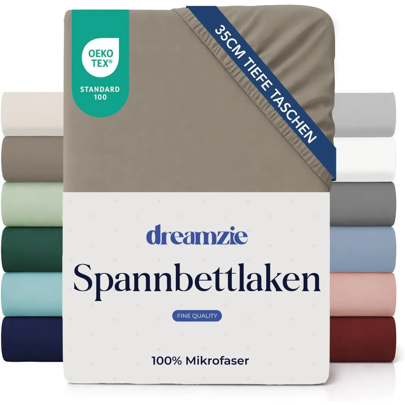 Dreamzie Spannbettlaken 140x200cm - 35 cm Tiefe Tasche - 100% Mikrofaser Bettlaken - Leinen, Schadstoffgeprüft (Oeko TE…