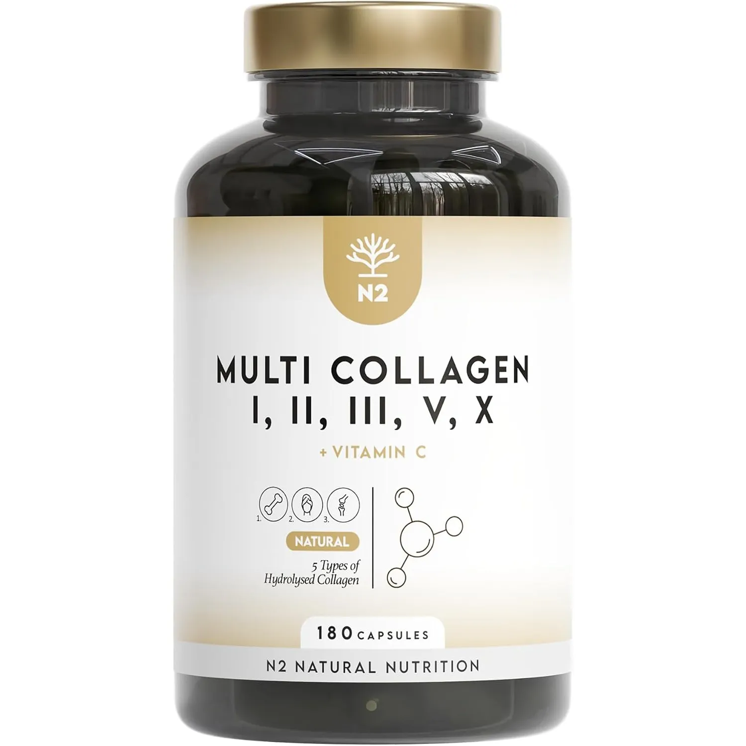 Multi Kollagen Kapseln Hochdosiert 1650mg mit Vitamin C. Hydrolysierte Collagen Peptide Typ I, II, III, V, X 180 Kapsel…