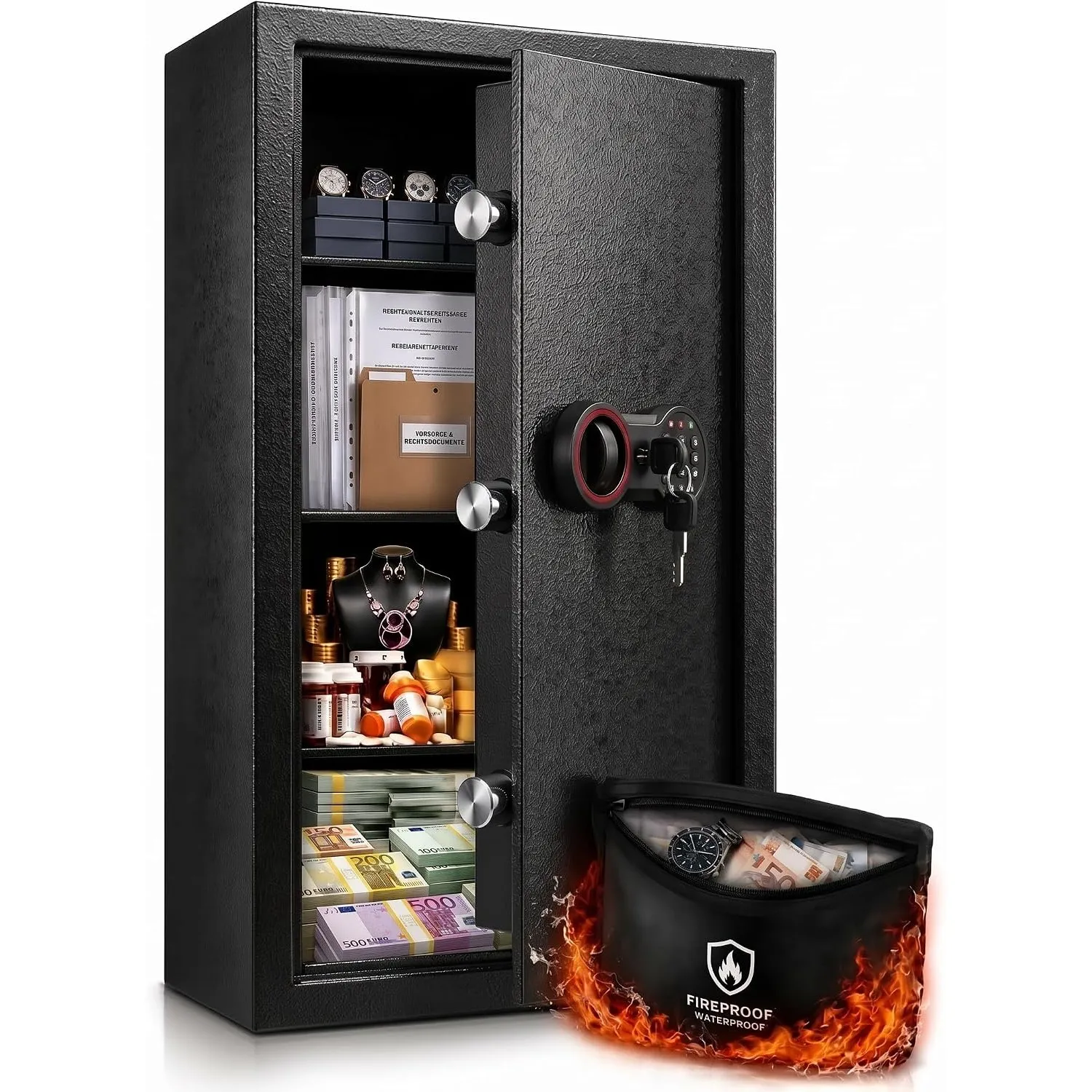 100L Extra Großer Feuerfester Tresor für Zuhause, Möbeltresor mit Alarmanlage und Herausnehmbares Regal, Digitaler Schr…