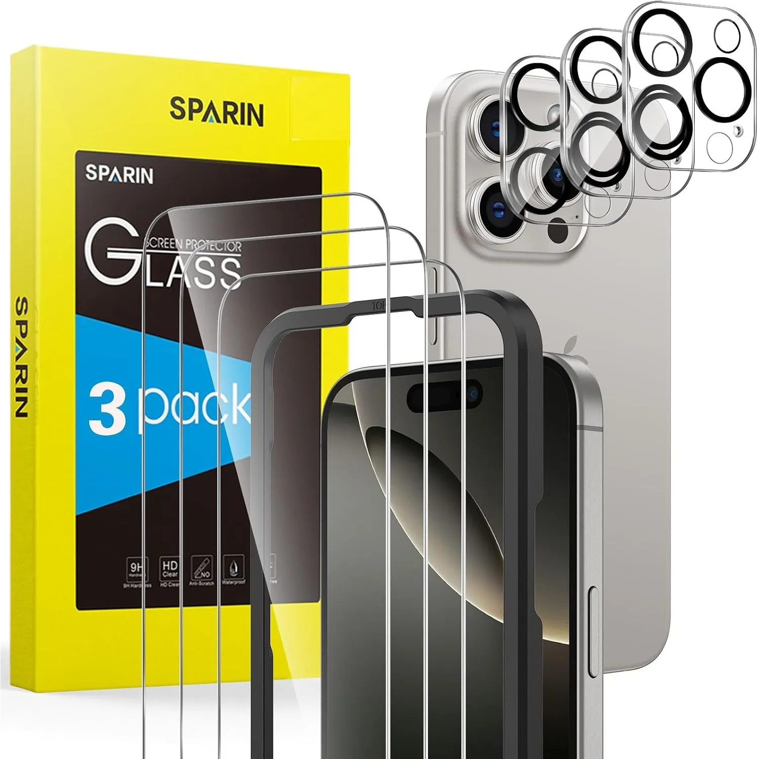 SPARIN Panzer Schutz Glas für iPhone 16 Pro,3 folie und 3 Kameraschutz
