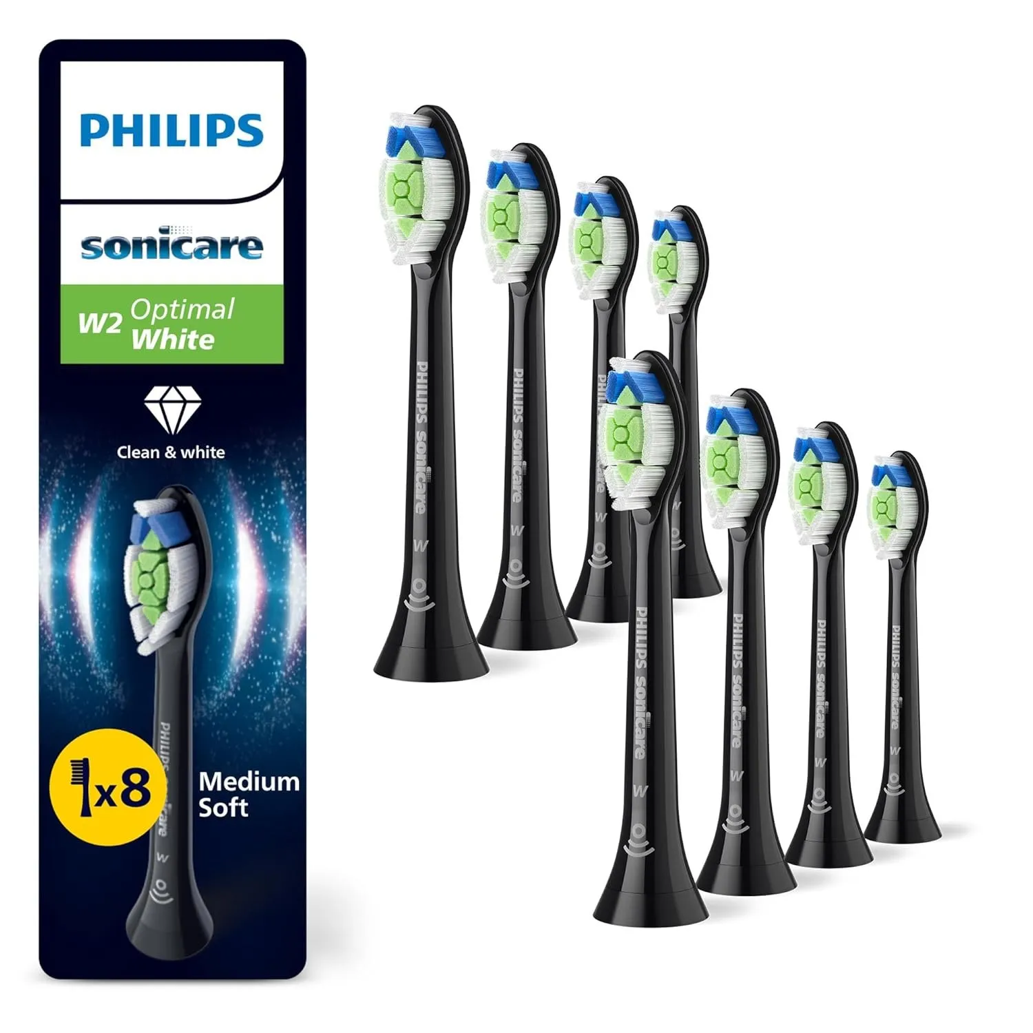 Philips Sonicare W2 Optimal White, Original Ersatzbürstenköpfe, Schwarz, 8er-Pack, HX6068/88