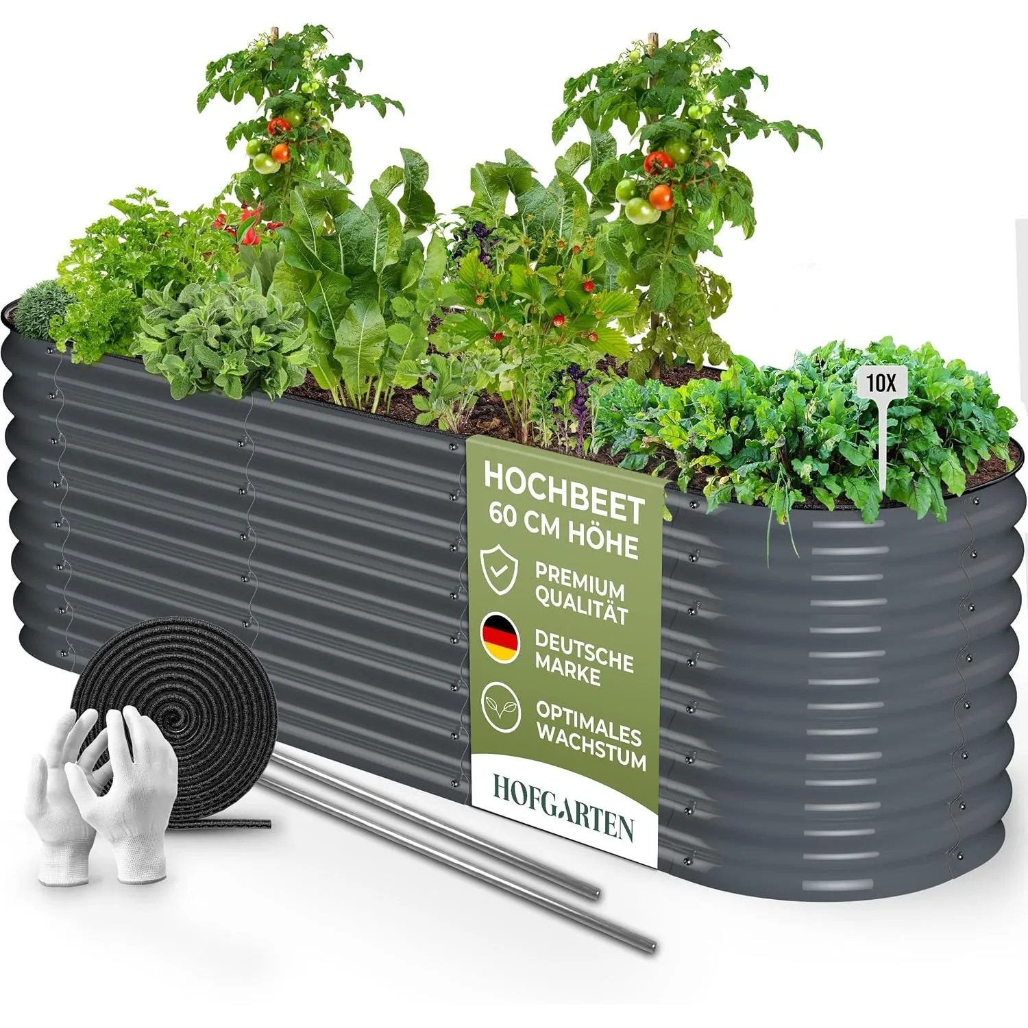 HOFGARTEN Hochbeet Metall 200x60x60 cm, 6-in-1 Bausatz, Anthrazit