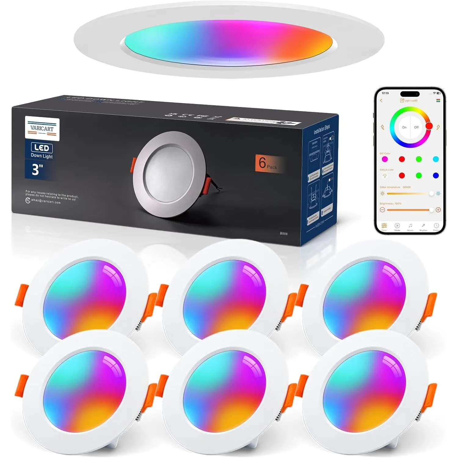LED Einbaustrahler RGB Alexa, Smart LED Spots Bluetooth 6er Set