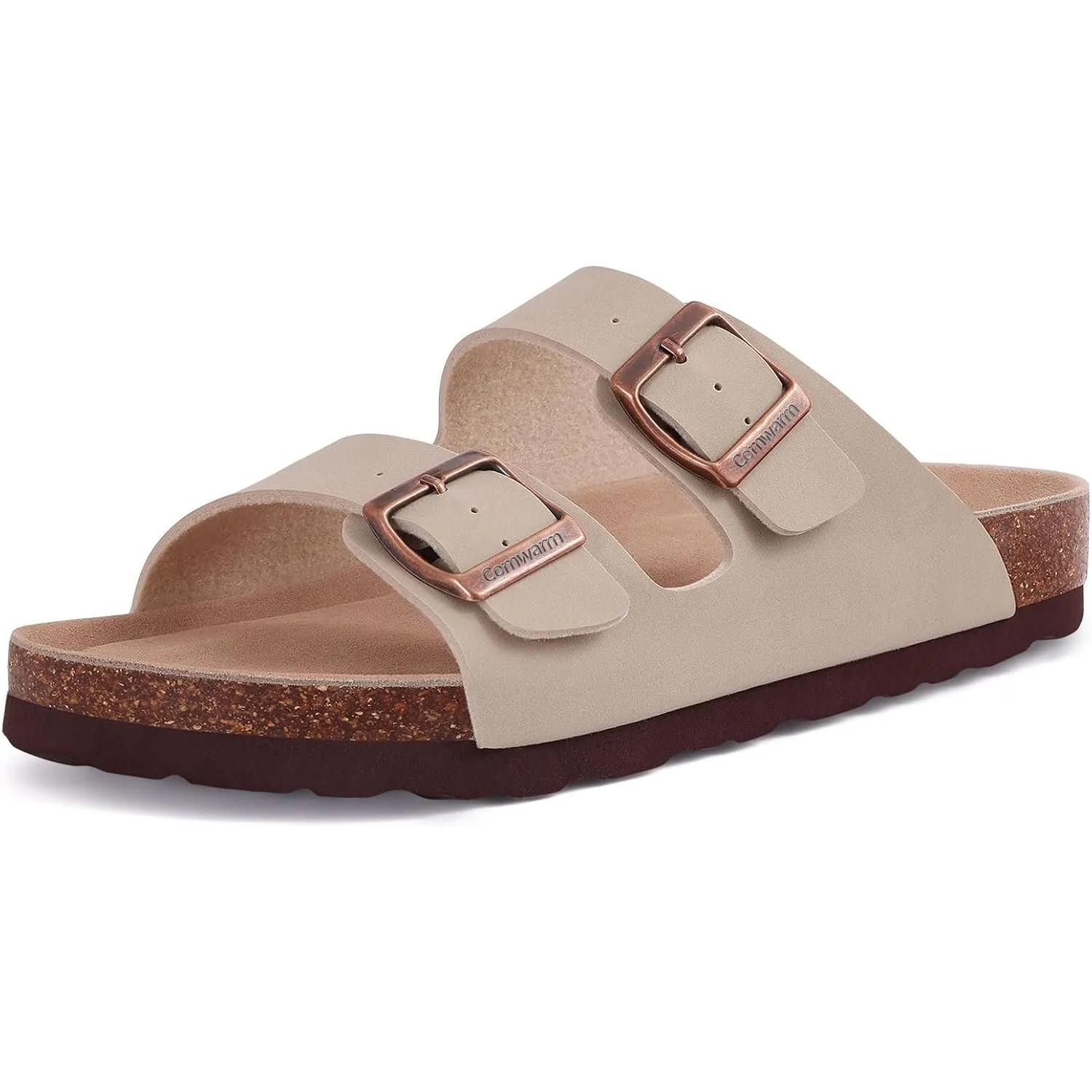 Comwarm Damen Kork Fußbett Pantoletten Sandale, Bequeme Sommer Strand Slide mit Verstellbarer Schnalle Hausschuhe