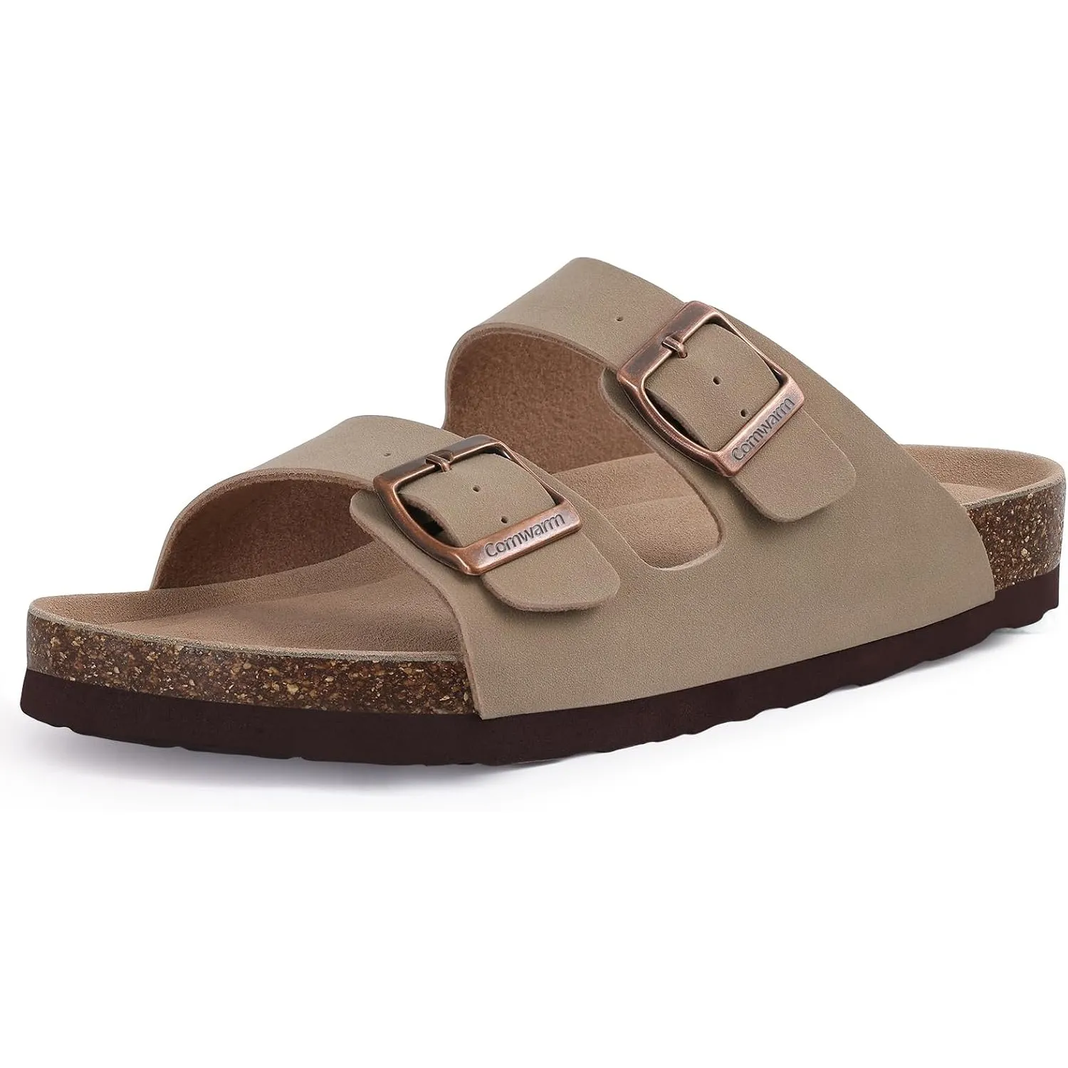 Comwarm Damen Kork Fußbett Pantoletten Sandale, Bequeme Sommer Strand Slide mit Verstellbarer Schnalle Hausschuhe