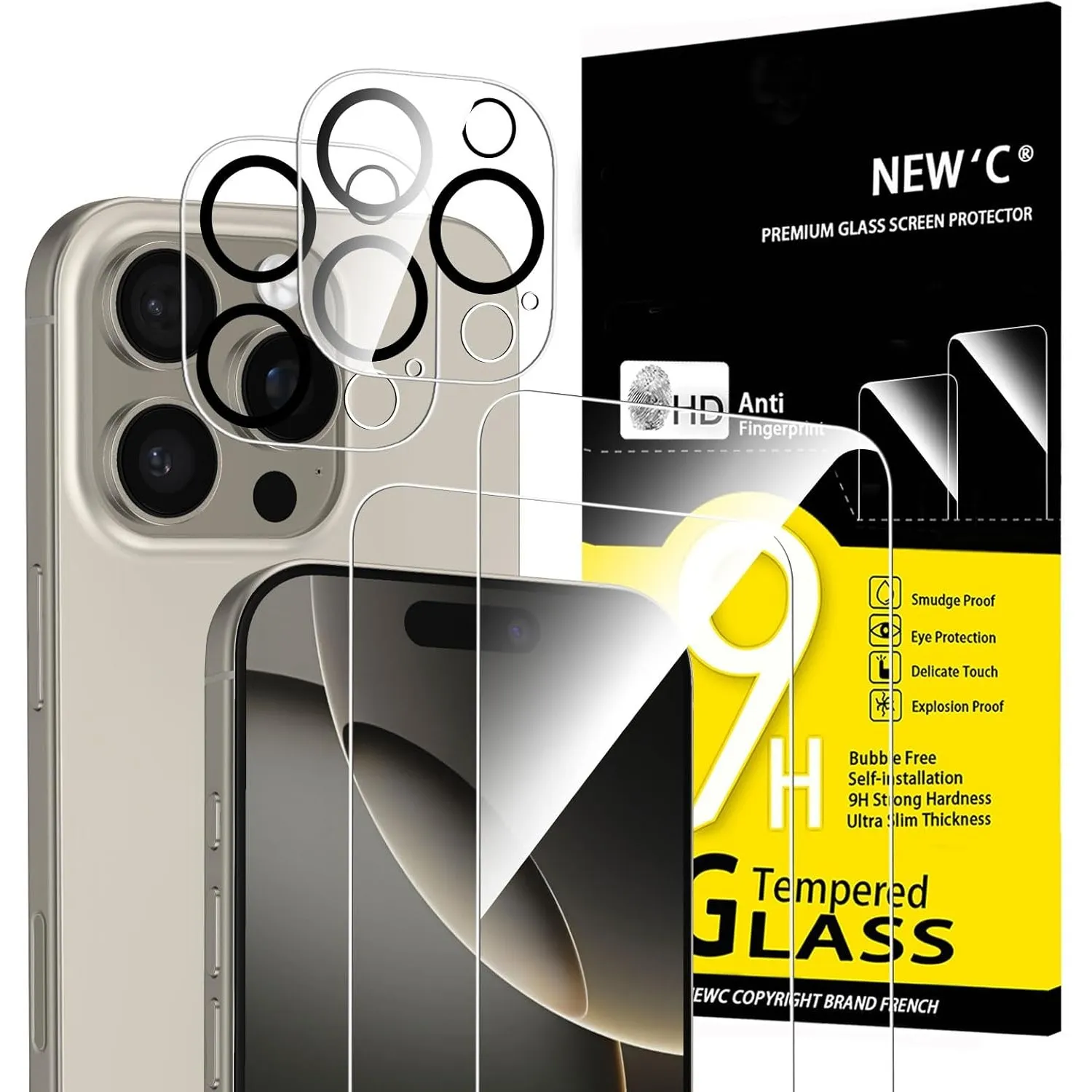 NEW'C für iPhone 16 Pro für Panzerglas 6,3 Zoll (2 Stück) und 2 x Kamera Panzer Schutz für Kameraschutz (2 Stück) -Krat…