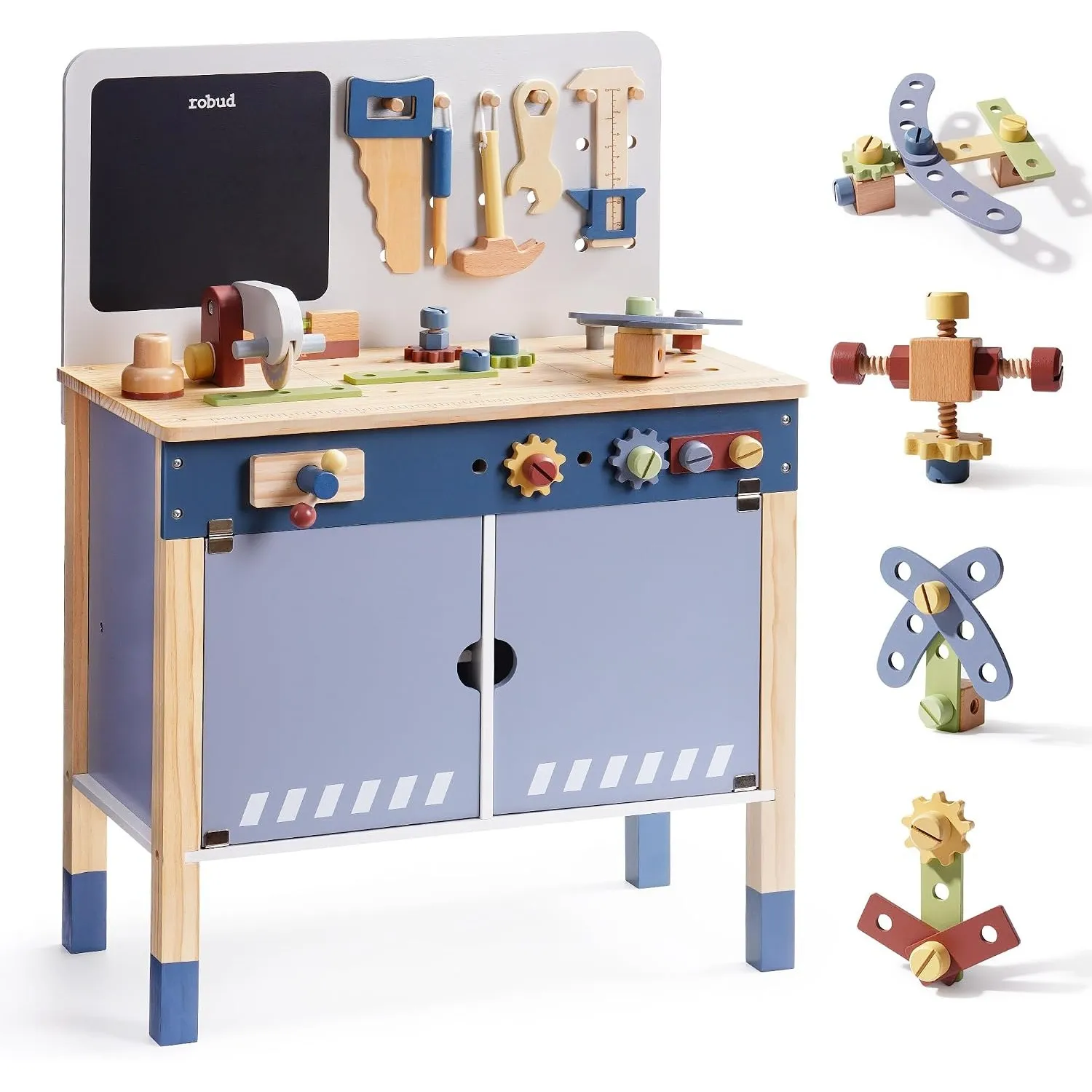 ROBUD Holz Werkbank für Kinder mit Spielwerkzeug, Kinderwerkstatt