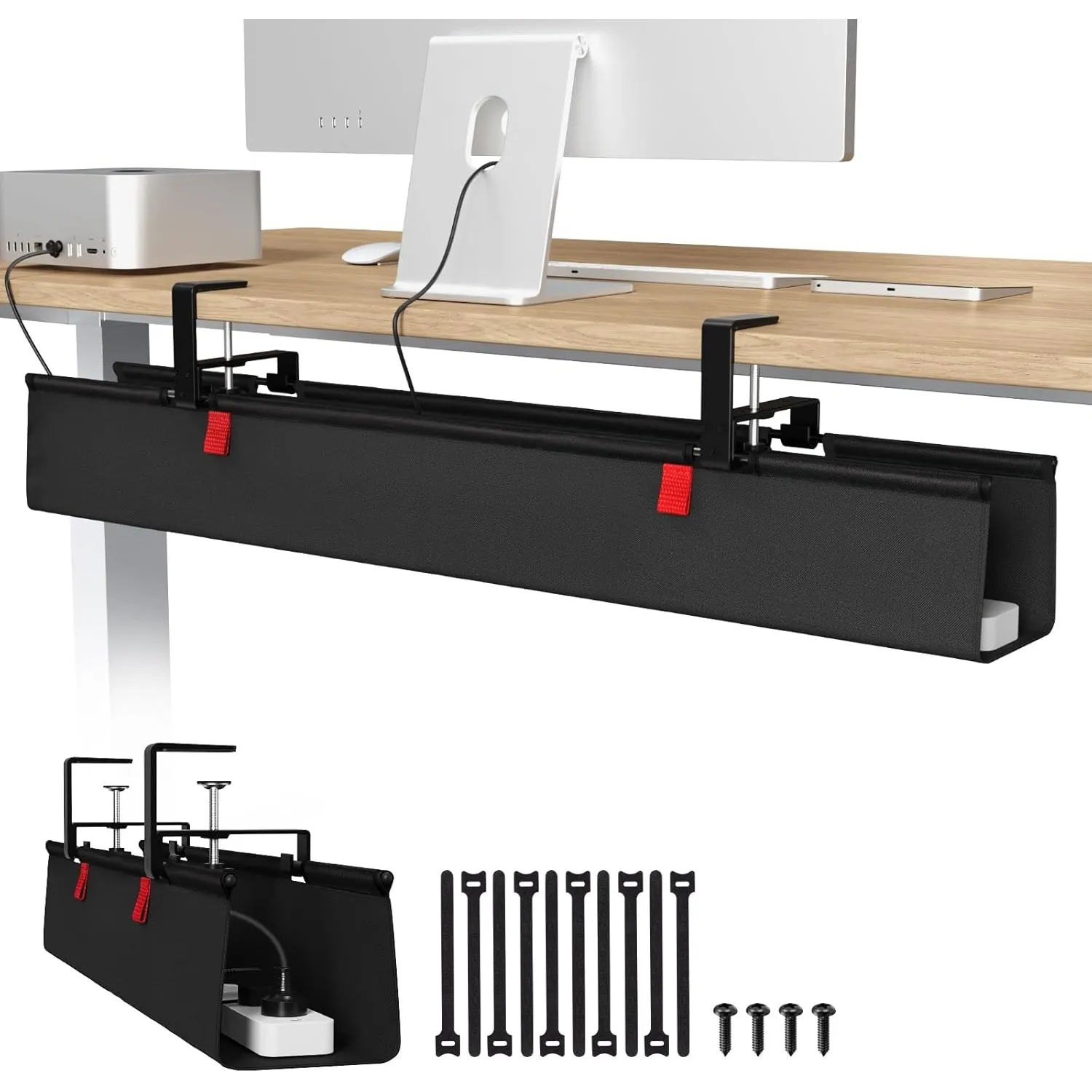 Univivi Kabelkanal Schreibtisch Ohne Bohren, 90 cm Kabelmanagement Schwarz