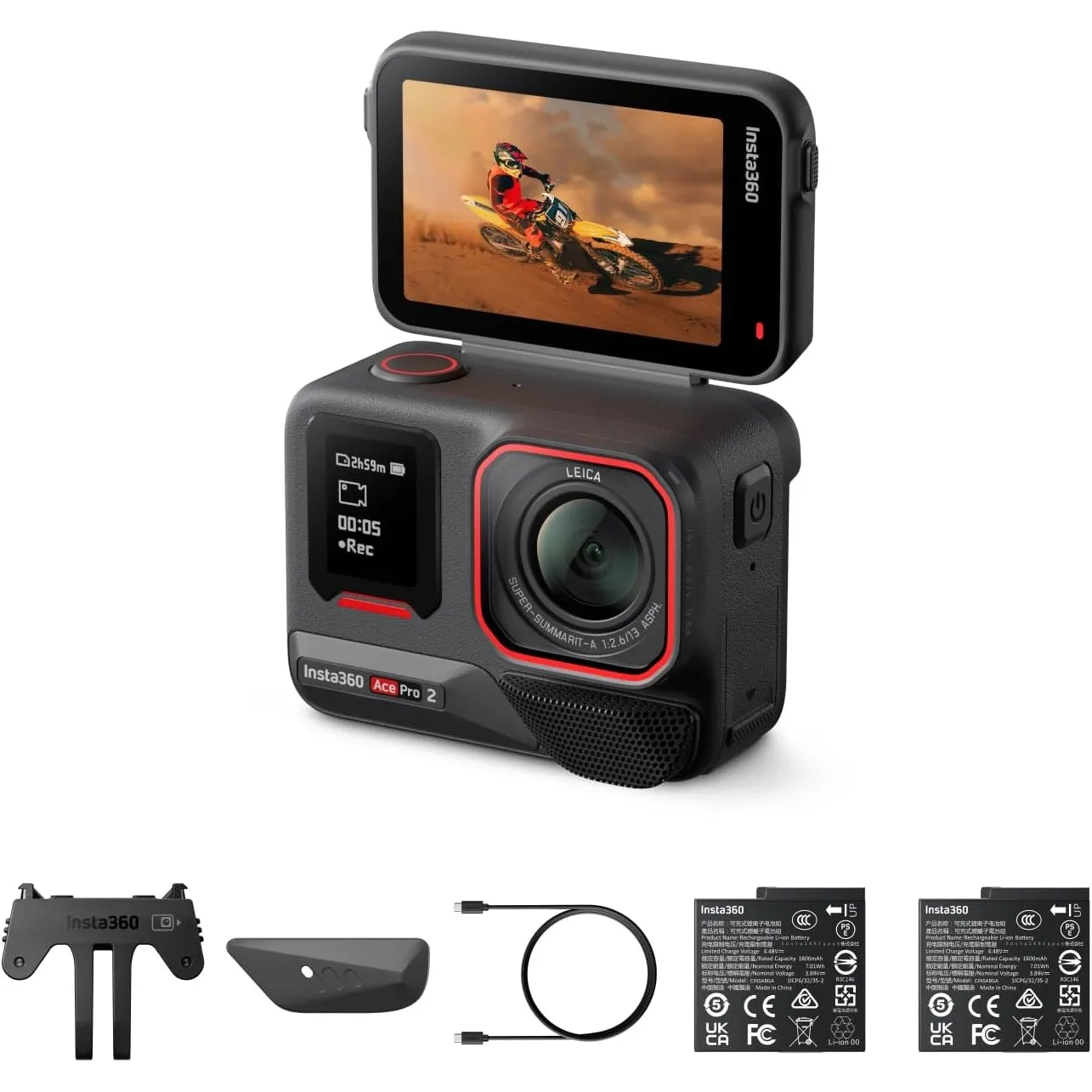 Insta360 Ace Pro 2 - Dual-Akku 8K Action-Cam mit Leica Objektiv, Videokamera für Sport, 1/1,3" Sensor, Dual-KI-Chip, fü…