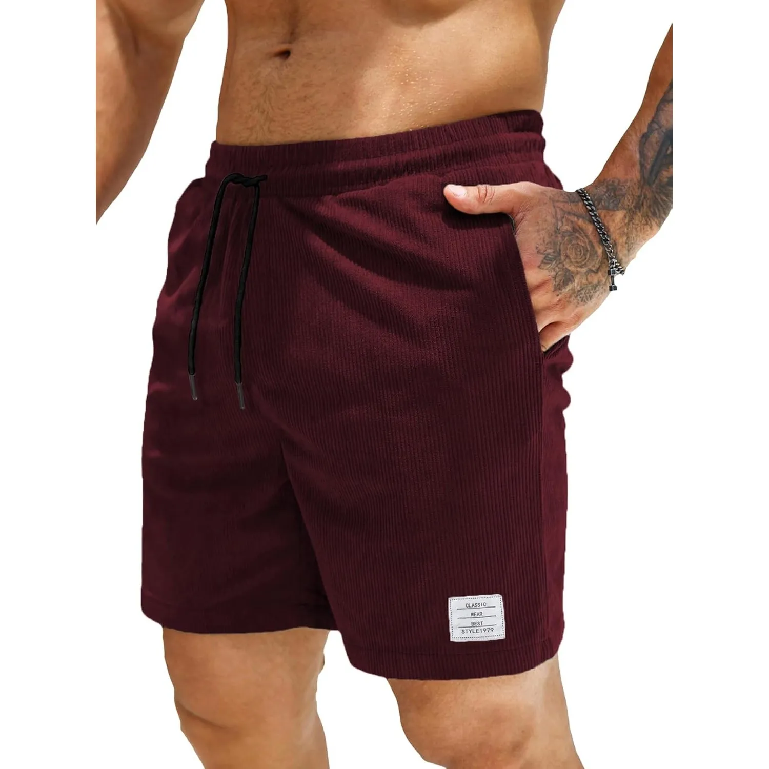 JMIERR Corduroy Shorts Herren Sommer Freizeit Leinen Stretch Baumwolle Elastische Taille mit Taschen