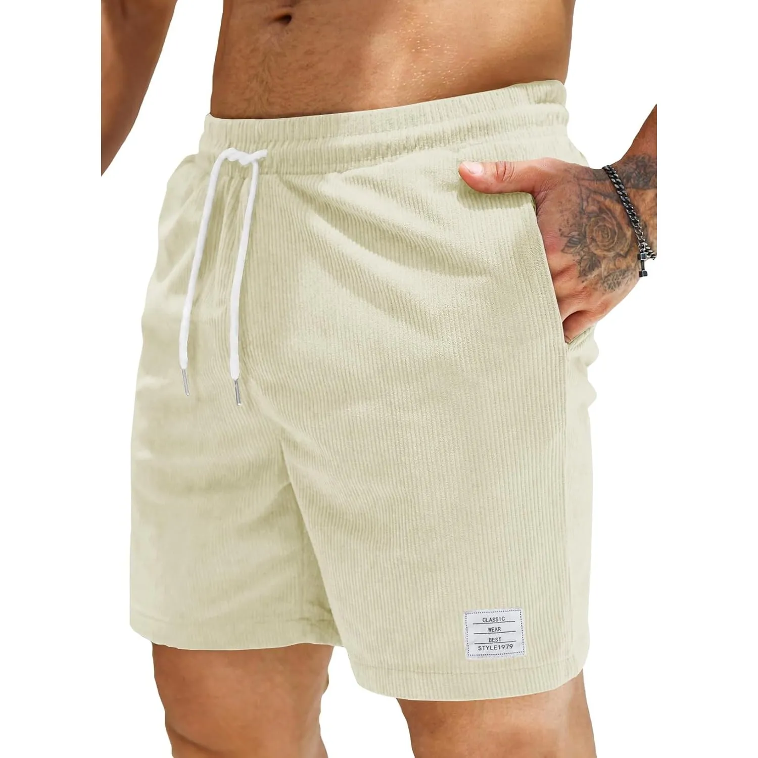 JMIERR Herren Corduroy Shorts mit 3 Taschen | Sommerstrand, Lässig, Elastische Taille, Schnüre, Leichtgewicht, Maschine…