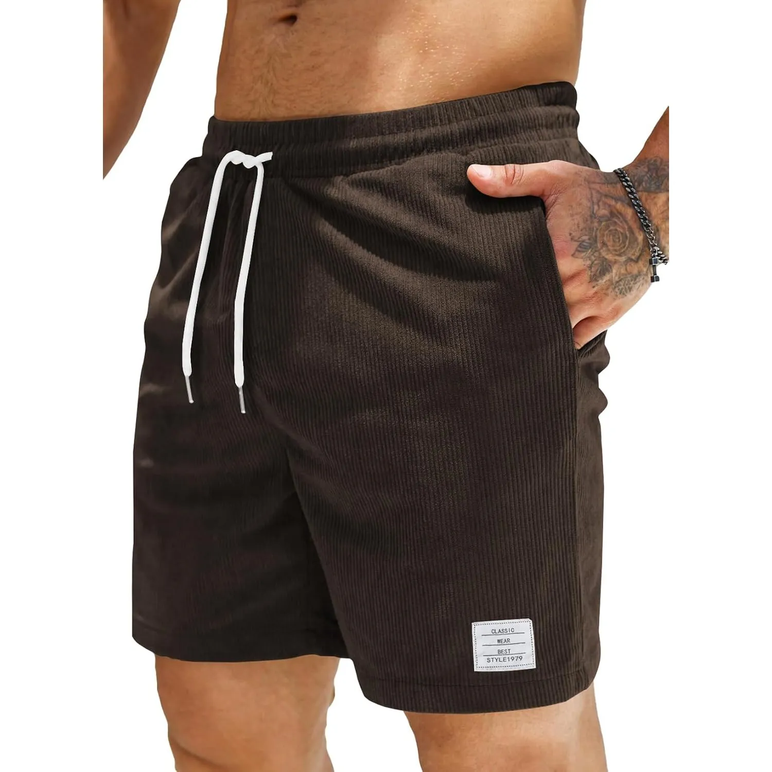 JMIERR Herren Corduroy Shorts mit 3 Taschen | Sommerstrand, Lässig, Elastische Taille, Schnüre, Leichtgewicht, Maschine…