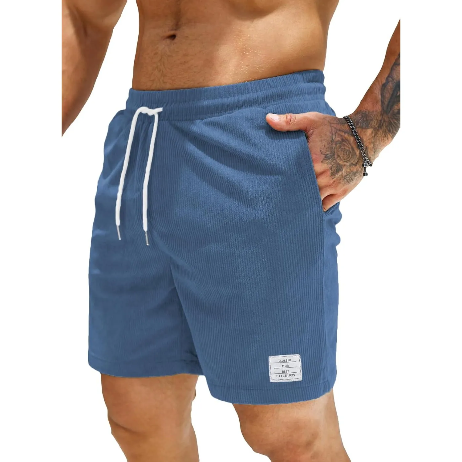 JMIERR Corduroy Shorts Herren Sommer Freizeit Leinen Stretch Baumwolle Elastische Taille mit Taschen