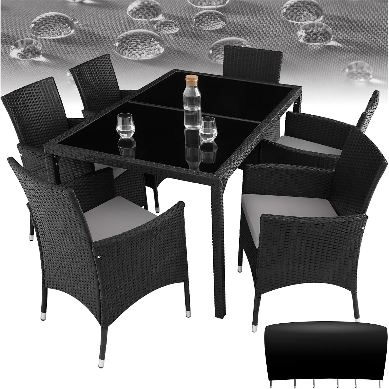 tectake Polyrattan Sitzgruppe für 6 Personen, Balkon Möbel, Gartenmöbel Set mit Tisch und 6 Stühlen, Essgruppe für Gart…