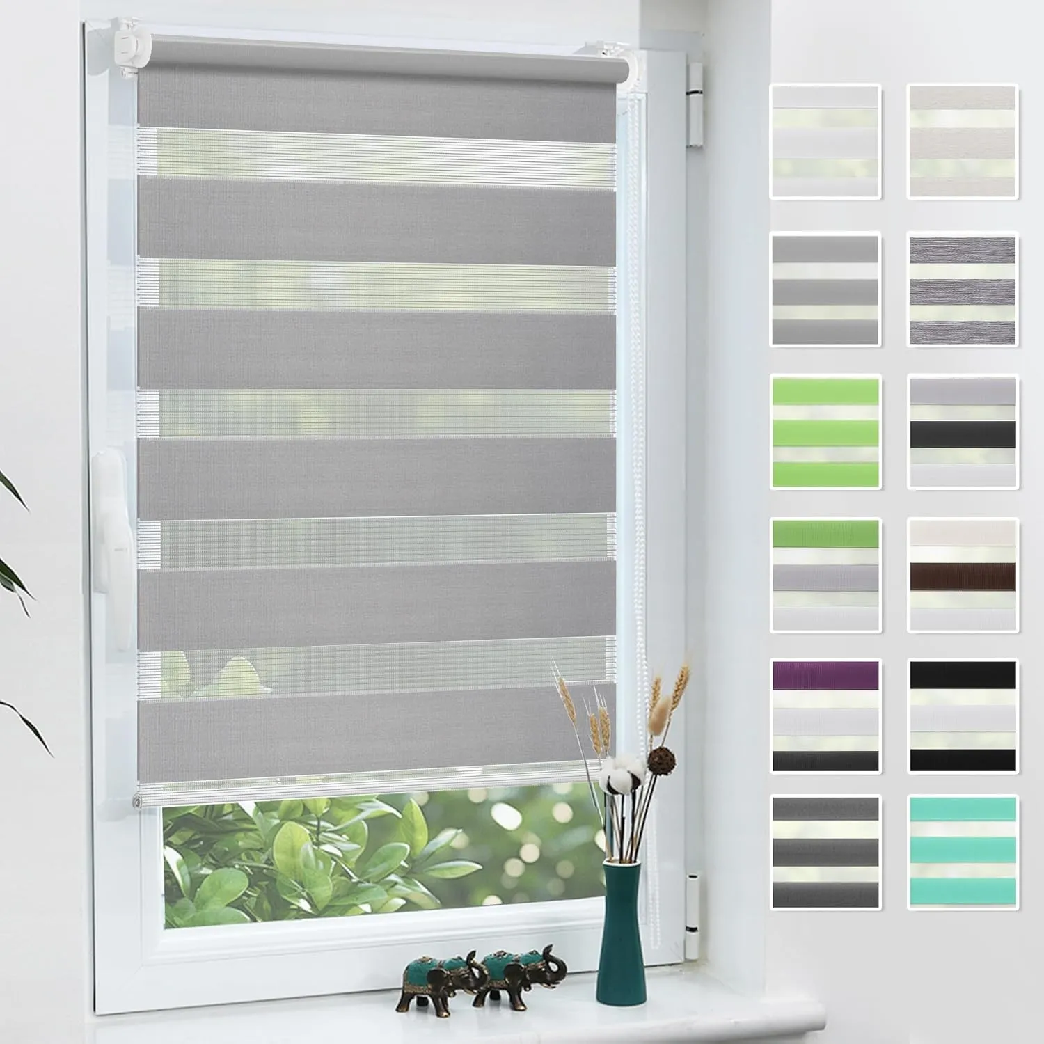 Grandekor Doppelrollo Klemmfix ohne Bohren 65x120 cm(Stoffbreite 65 cm)Hellgrau Fenster Rollos für innen Klemmrollos Du…
