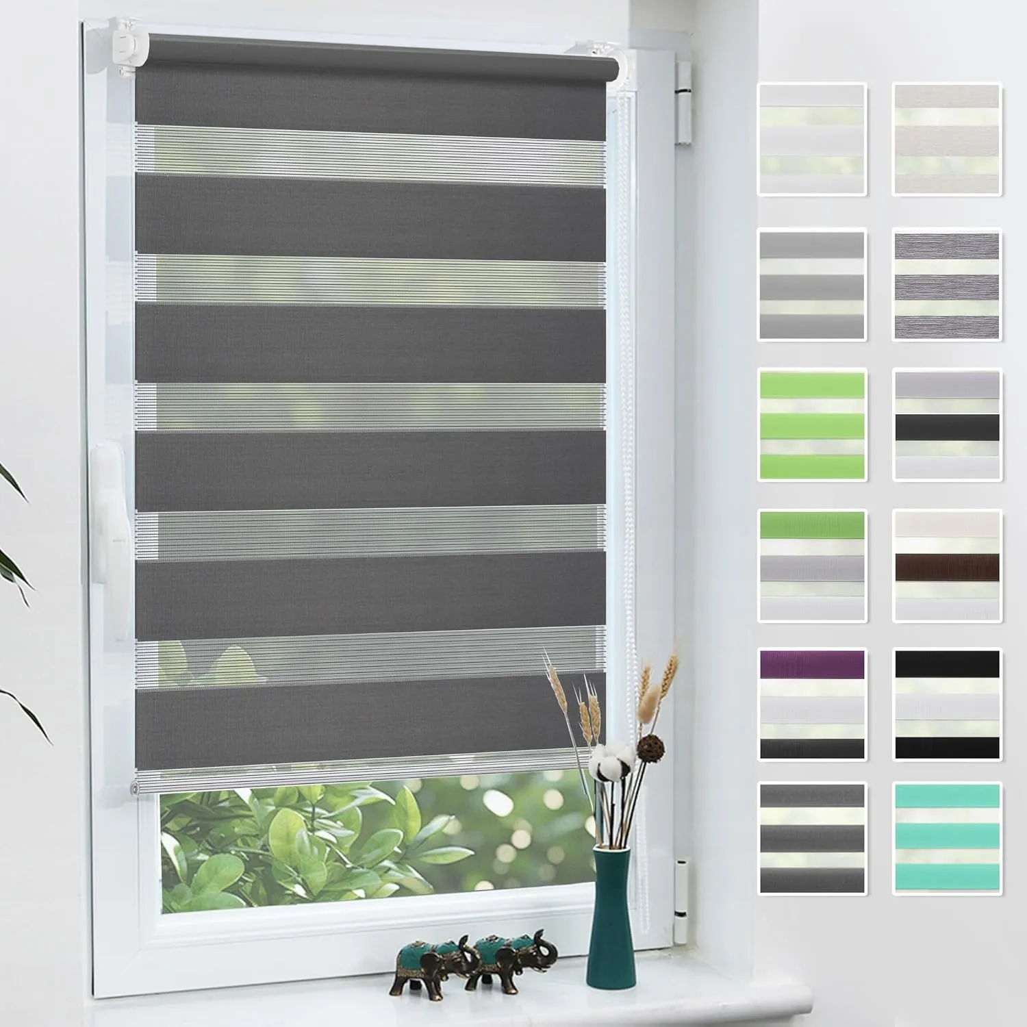 Grandekor Doppelrollo Klemmfix ohne Bohren 85x150cm Stoffbreite 85cm Anthrazit Fenster Rollos für innen Klemmrollos Duo…