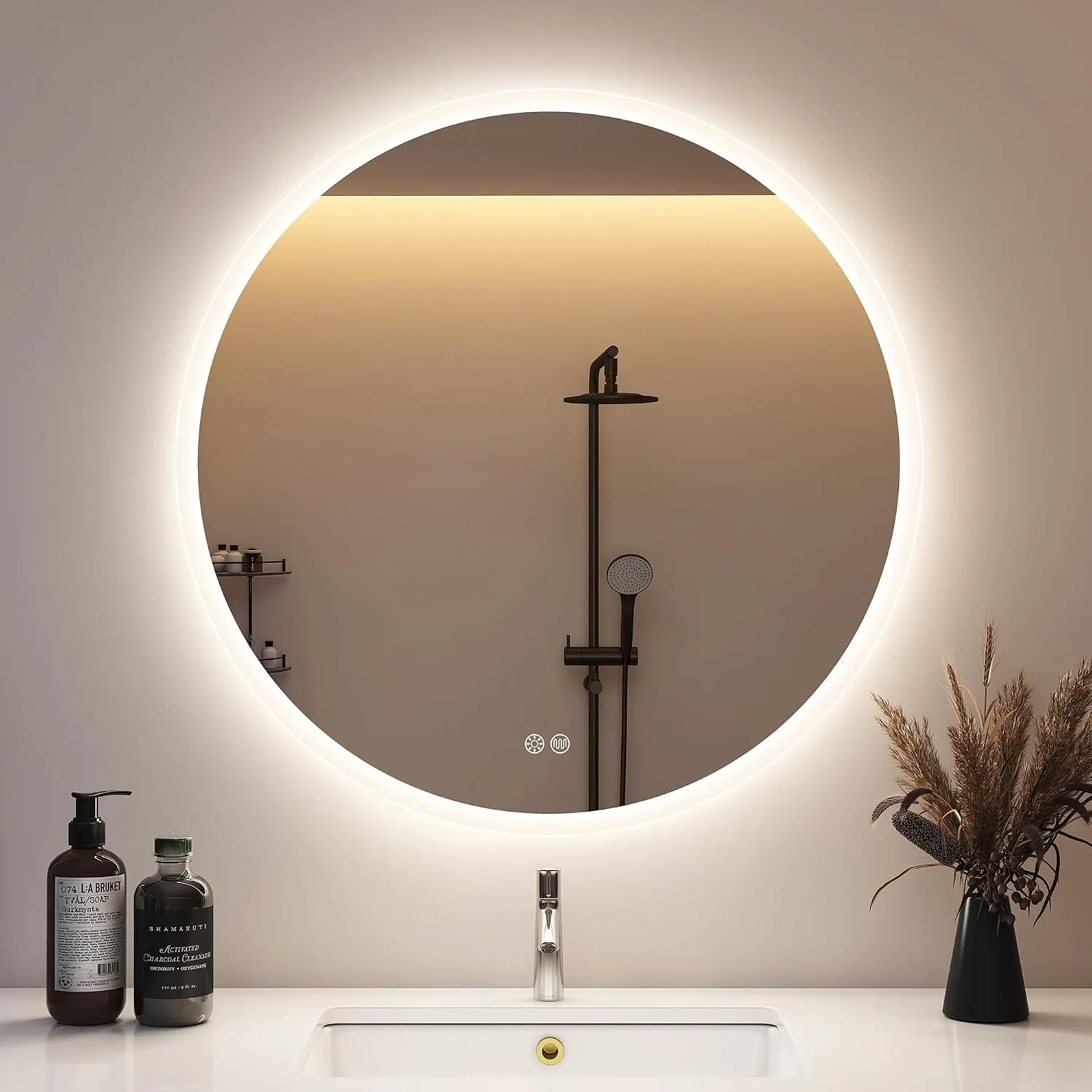 STARLEAD Rund-LED-Badspiegel-mit-Beleuchtung 80cm, Runder-Badezimmerspiegel mit Dimmbar, 3 Farbtemperatur, Entfoggen, S…