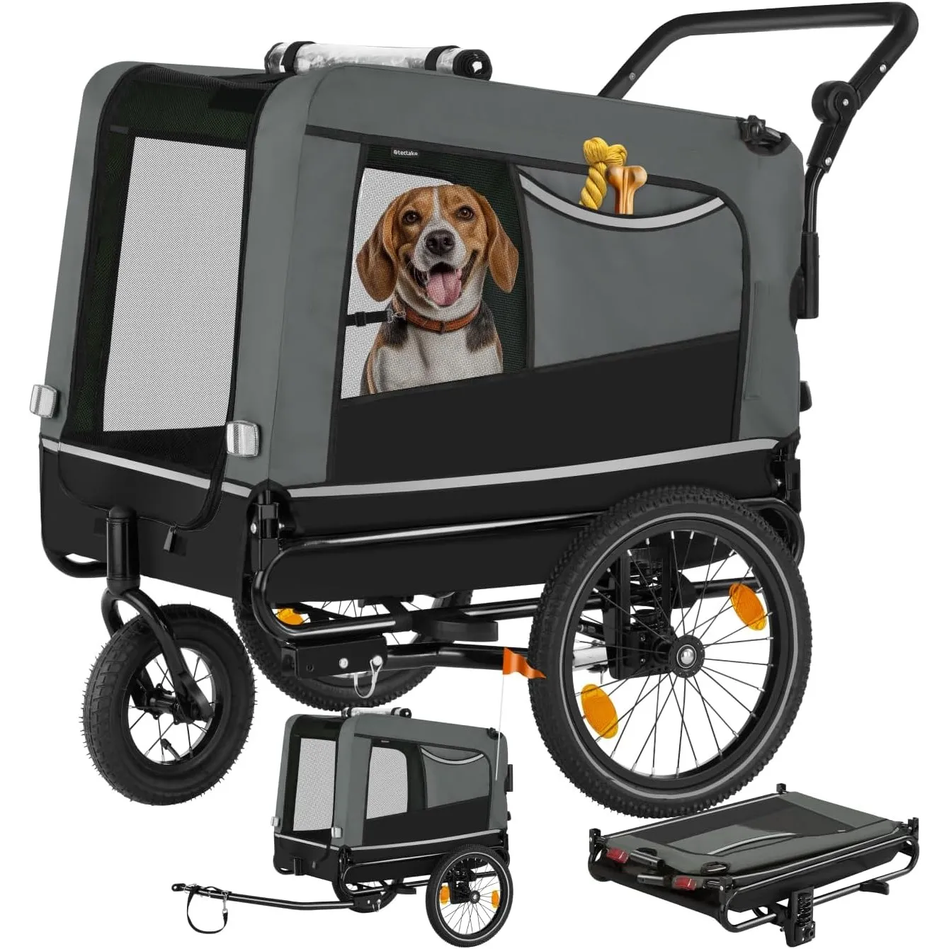 tectake® Fahrradanhänger multifunktional - als Hunde Anhänger Wagen für Fahrrad und e Bike, Jogger oder Buggy, Belastba…
