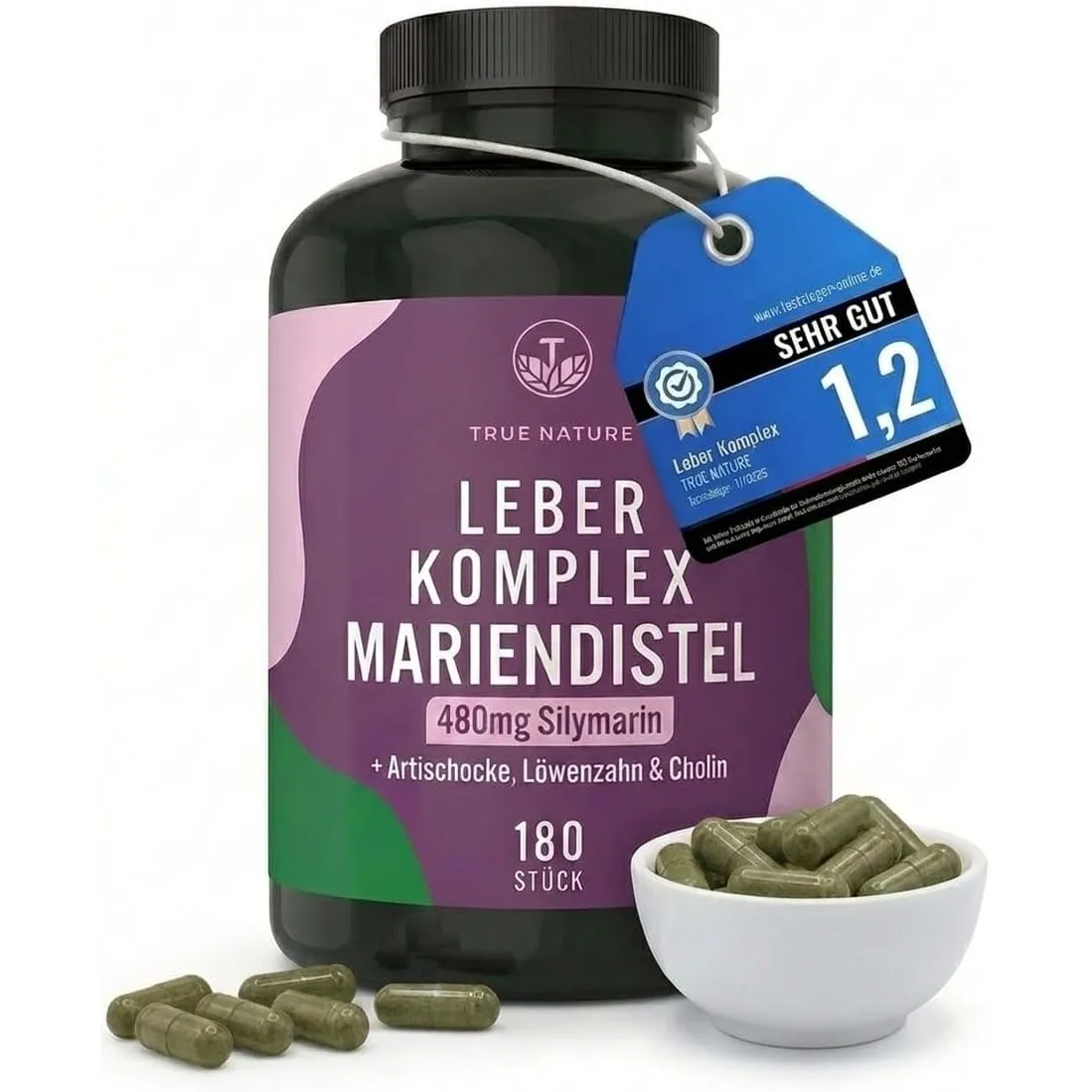 Leber Komplex - Testsieger-Online 11/25 - 180 Kapseln mit 480 mg Silymarin - Mariendistel, Artischocke, Löwenzahn & Cho…