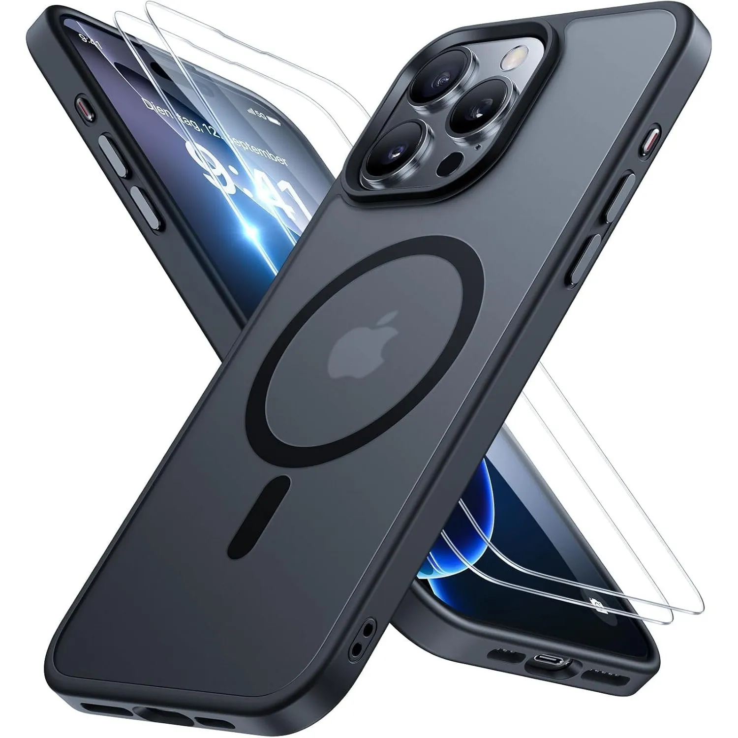 Miracase für iPhone 16 Pro Max Hülle mit Magsafe&9H+ Panzerglas, Schwarz