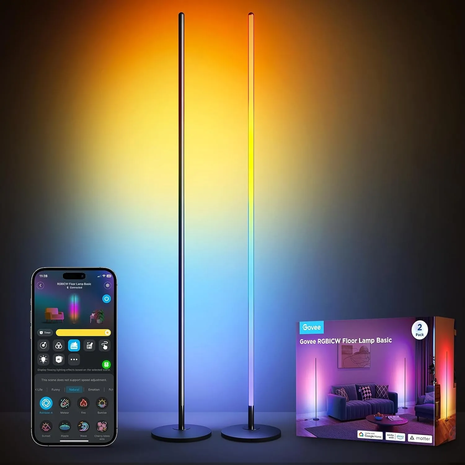 Govee RGBIC LED Stehlampe Wohnzimmer, WiFi Stehlampe 1000lm Dimmbar 2pack