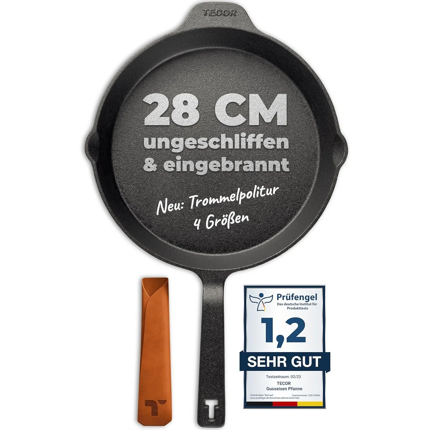 TECOR Gusseisenpfanne Induktion 28 cm ungeschliffen, universell, natürlich - Langlebige Pfanne Gusseisen Induktion - An…