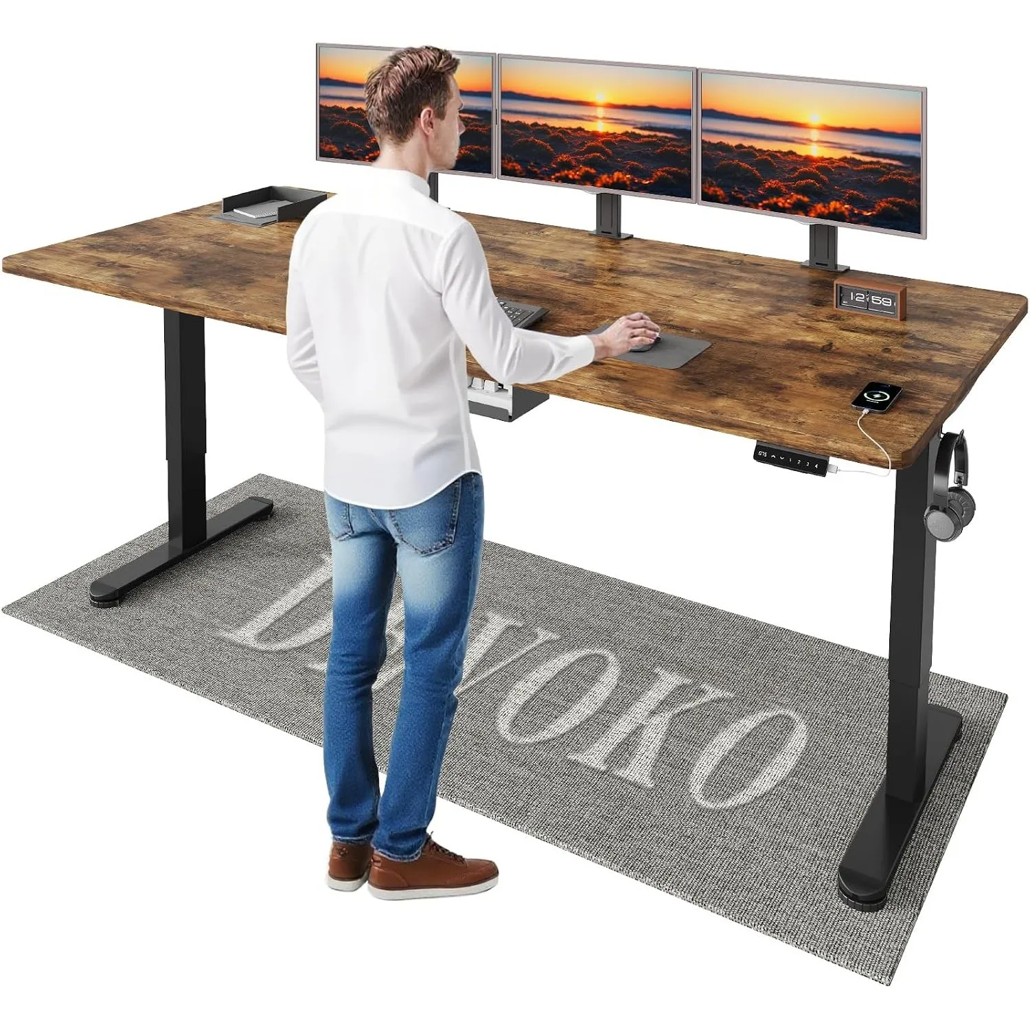 Devoko Höhenverstellbarer Schreibtisch mit 2 Motoren，25mm Einteilige Tischplatte, 200x80 cm Mobiler Elektrisch Computer…