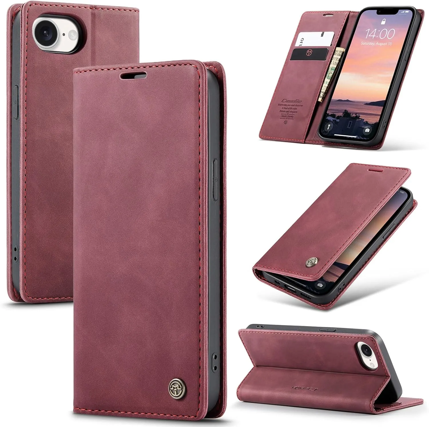 Handyhülle iPhone 17e / iPhone 16e hülle klapphülle Premium PU Lederhülle, RFID Schutzhülle, Faltbare Ständer, Handytas…