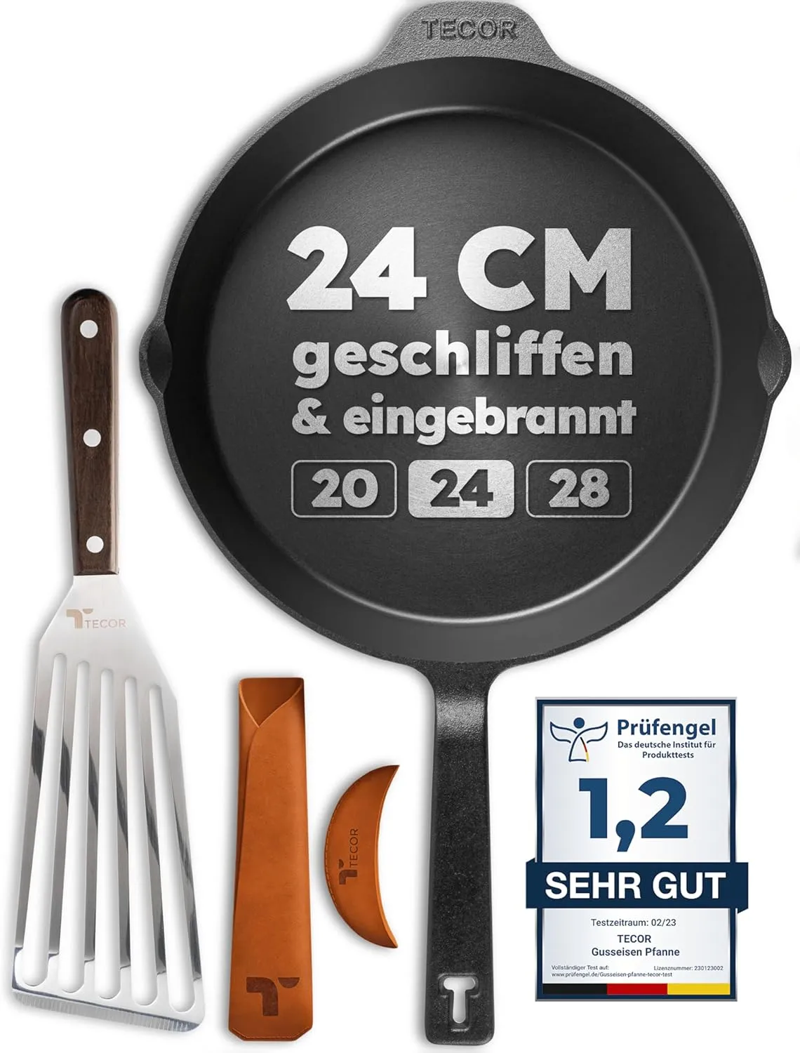 TECOR Gusseisenpfanne induktion 24 cm geschliffen, universell, natürlich - Langlebige Pfanne Gusseisen 24 cm - Antihaft…