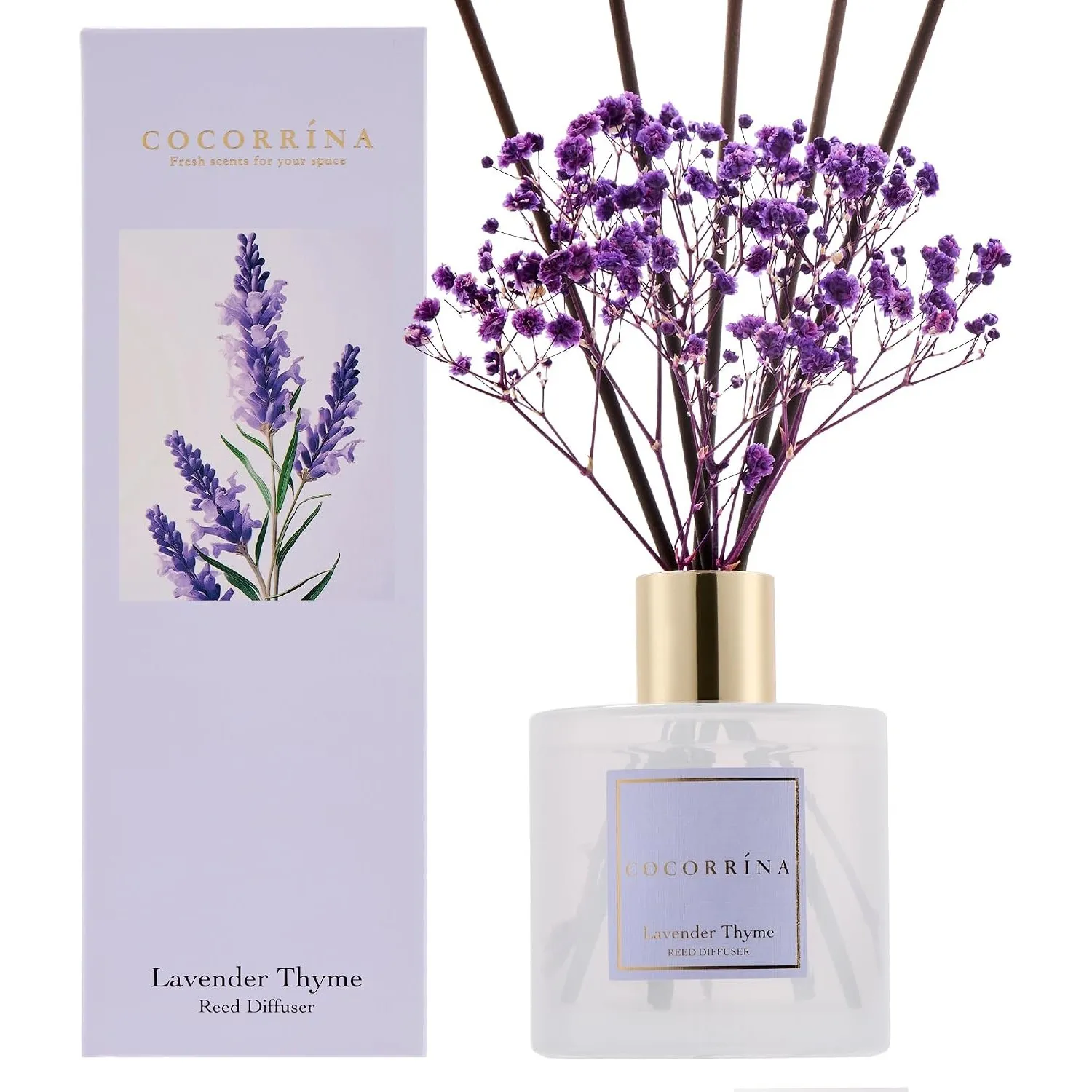 COCORRÍNA Raumduft Lavender Thyme, 200ml Reed Diffuser mit 8 Duftstäbchen, Lufterfrischer für Badezimmer, Wohnung, Heim…