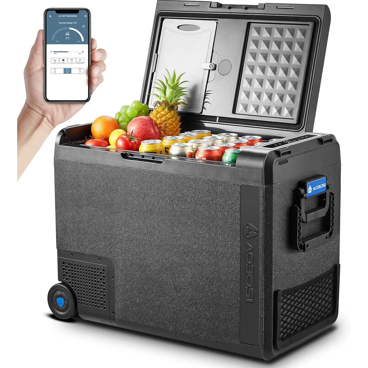 AAOBOSI 58L Kompressor Kühlbox mit App,-20°C bis +20°C, LED-Beleuchtung