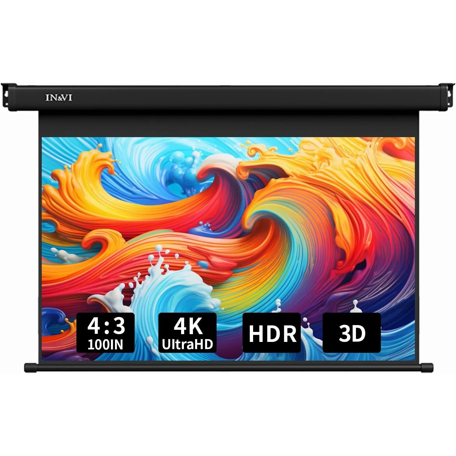 IN&VI ZB Beamer Leinwand Elektrisch Mit Fernbedienung,Leinwand Beamer 4K 3D HD 100 Zoll Format 4:3 Projektionsleinwand …