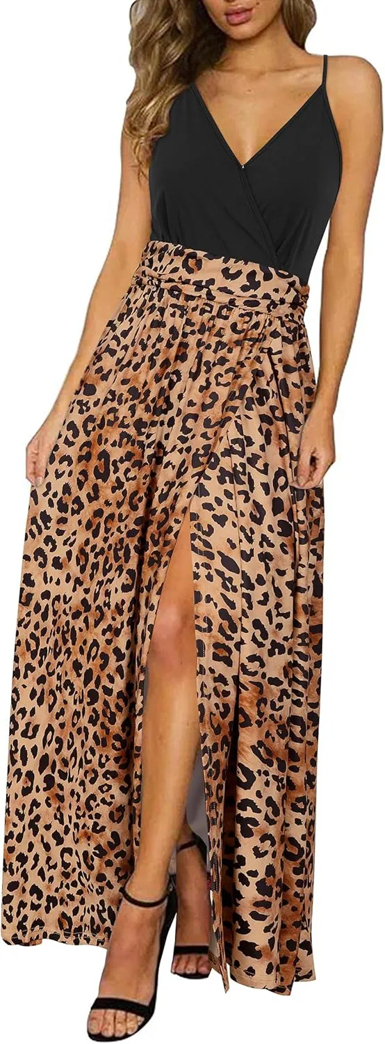 Newshows Women’s Summer Dress, Long Maxi Dress, Summer V-Neck Dress, Slit, Elegant, Spaghetti Straps, Casual Dress, for…