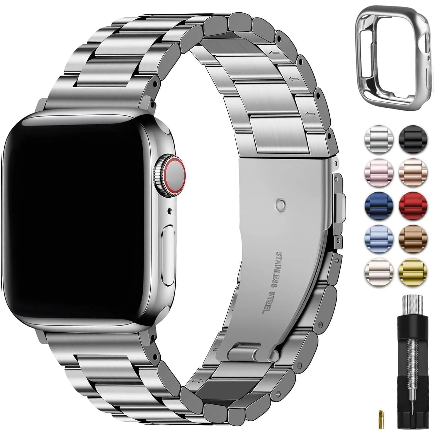 Fullmosa Metallarmband für Apple Watch 46mm Series 11 10 mit Gehäuse | Edelstahl Ersatzarmband mit S-Glieder für Präzis…