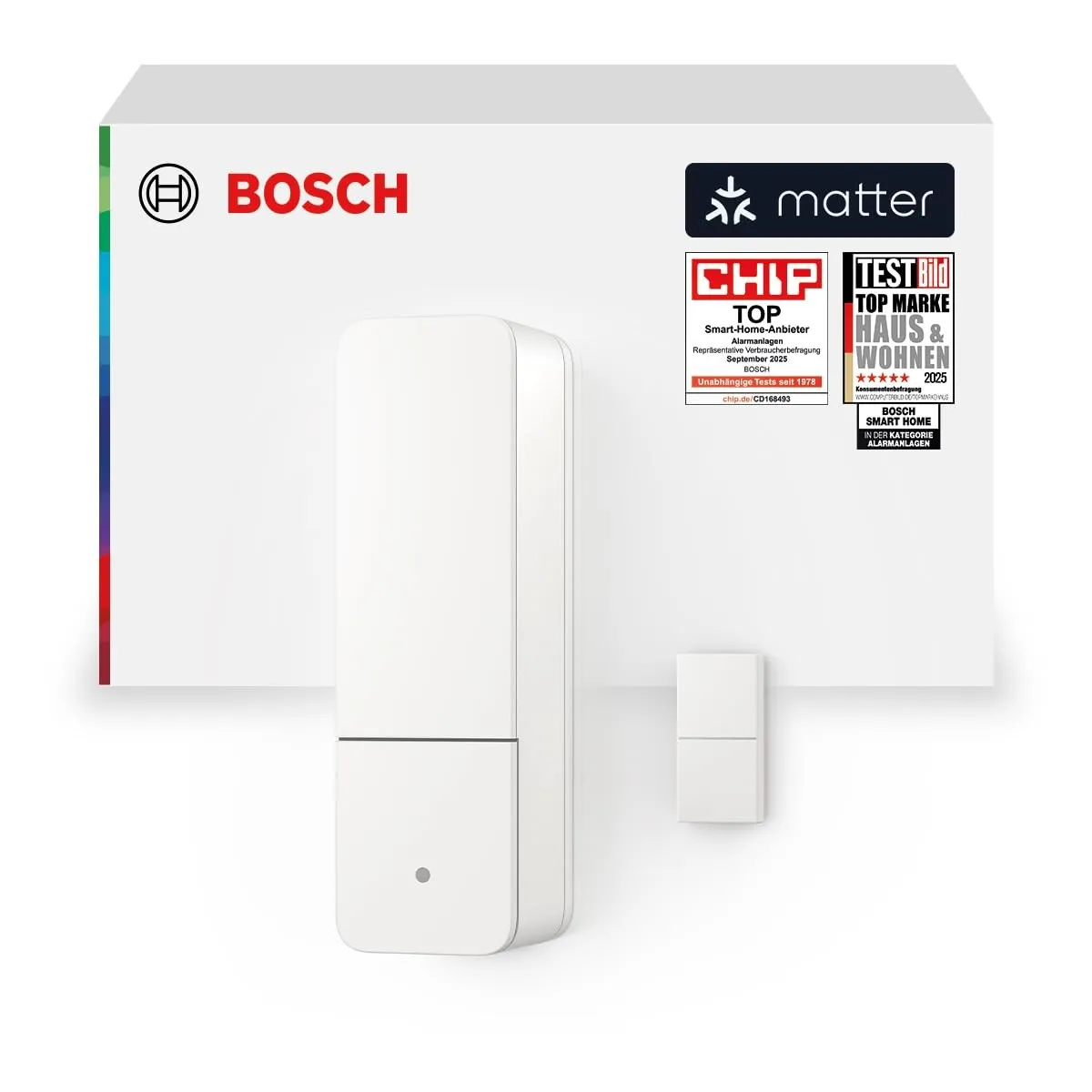 Bosch Smart Home Tür-/Fensterkontakt II [+M], smarter Sensor zum energieeffizienten Heizen und Einbruchalarm, flexible …