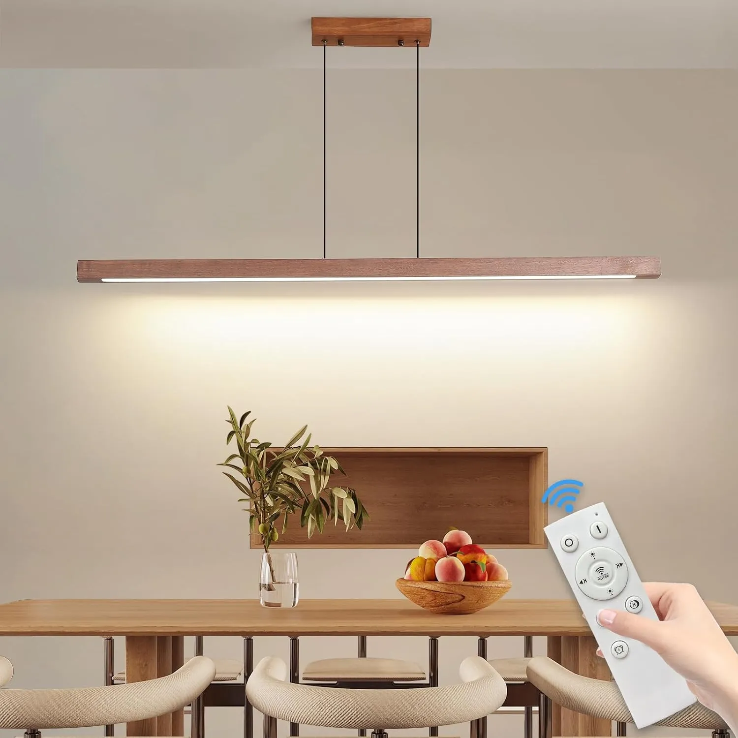 Mikeru 80cm Pendelleuchte Walnuss, LED Pendelleuchten Höhenverstellbar Von 1cm bis 150cm 10% bis 100% Dimmbare Hängeleu…